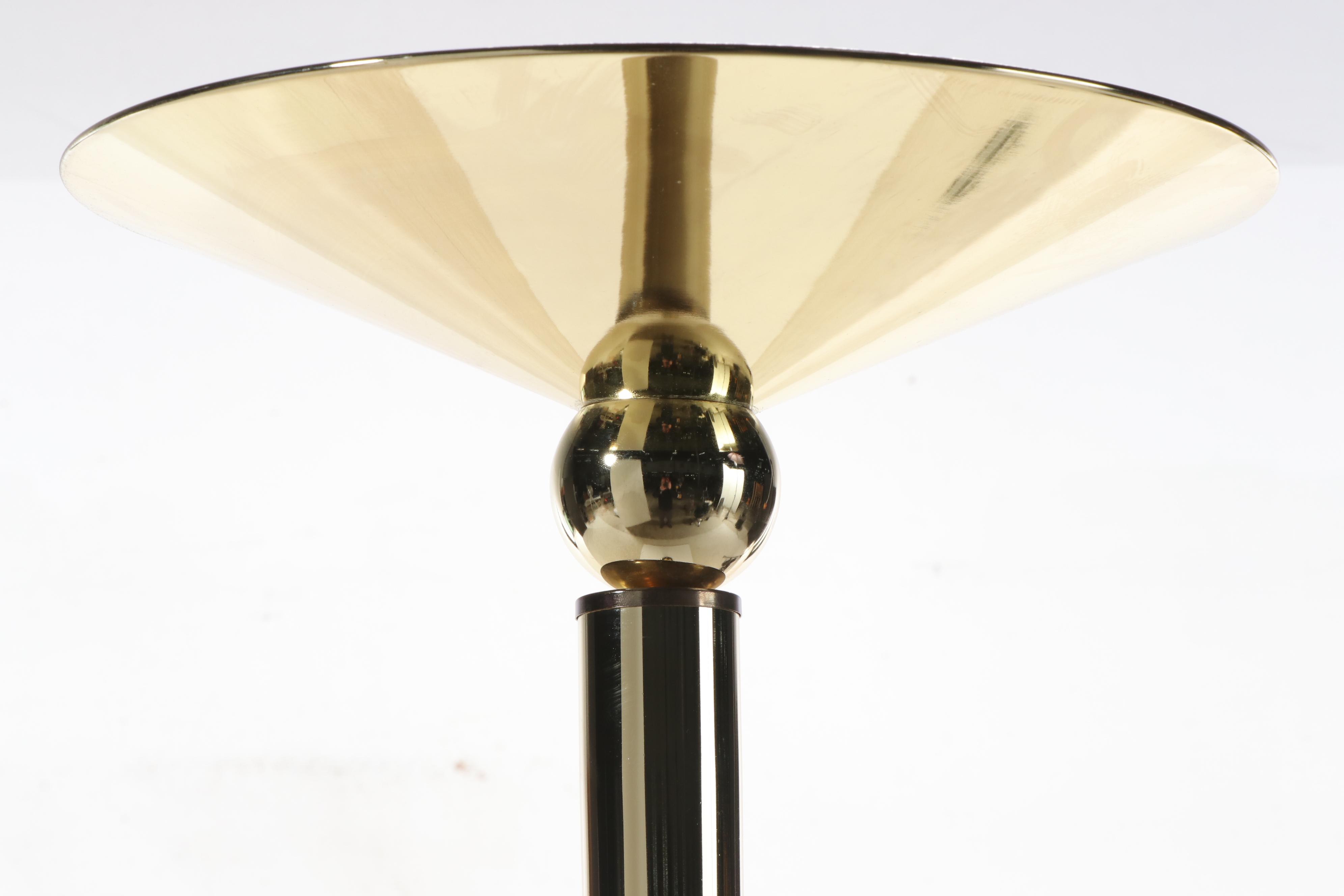 Deco Revival Lacquered Brass Torchère Floor Lamp, Late 20th C.