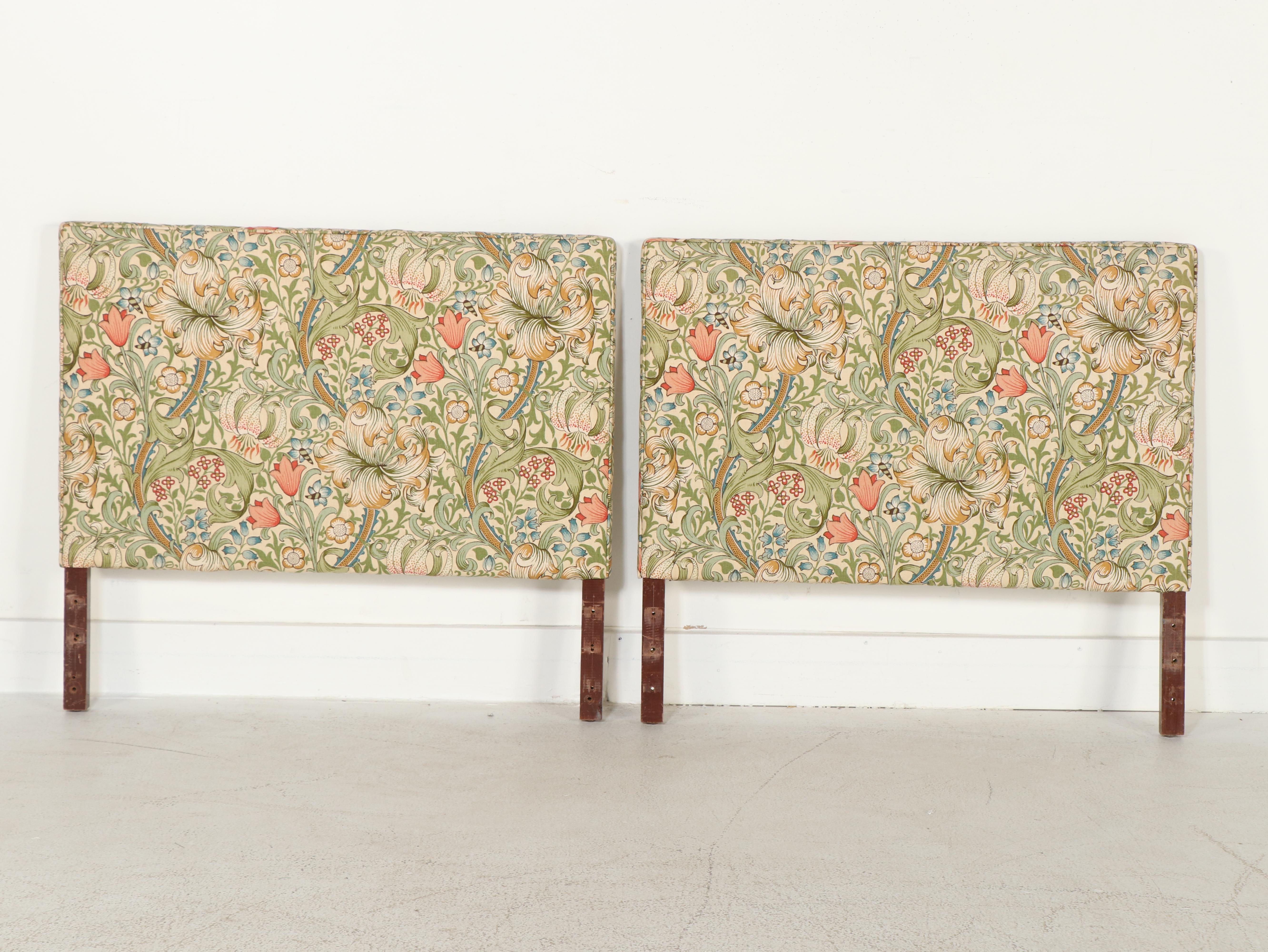 Morris & Co. "Golden Lily" Upholstered Twin Headboards and Linens