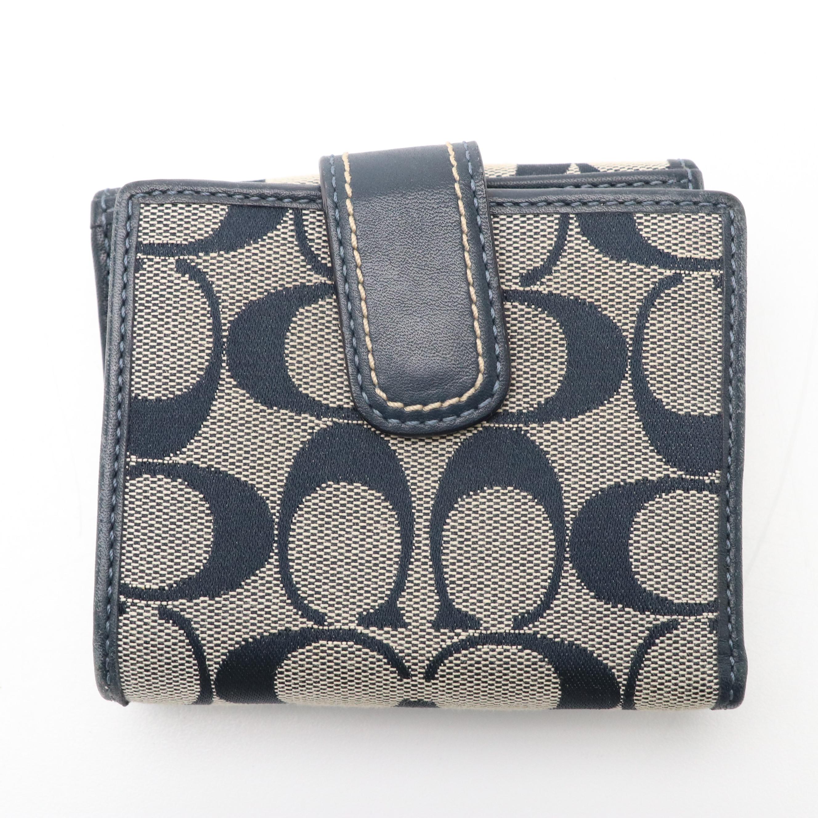 Coach Navy Signature Canvas Hobo Shoulder Bag & Wallet, Heritage Stripe Tote Bag