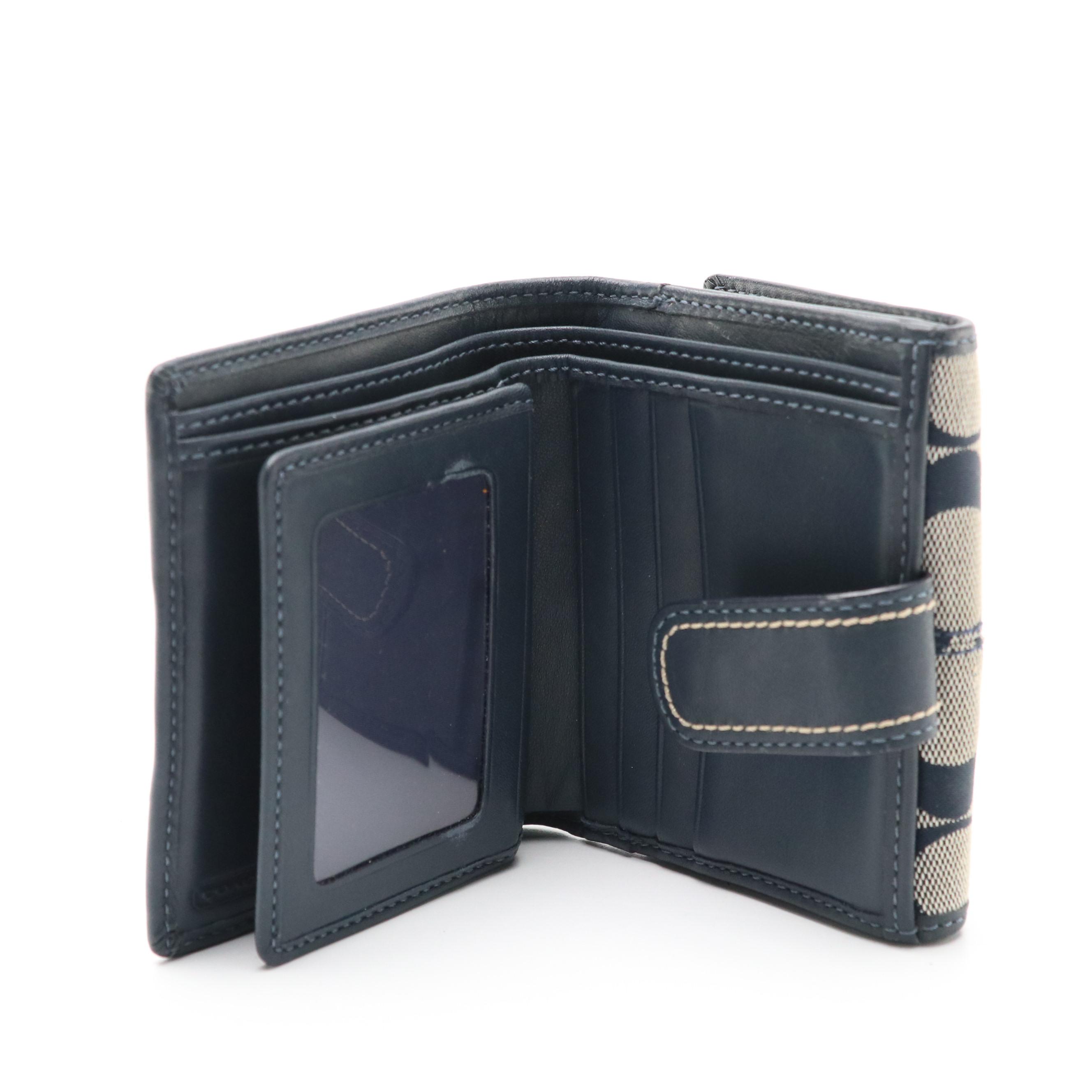 Coach Navy Signature Canvas Hobo Shoulder Bag & Wallet, Heritage Stripe Tote Bag