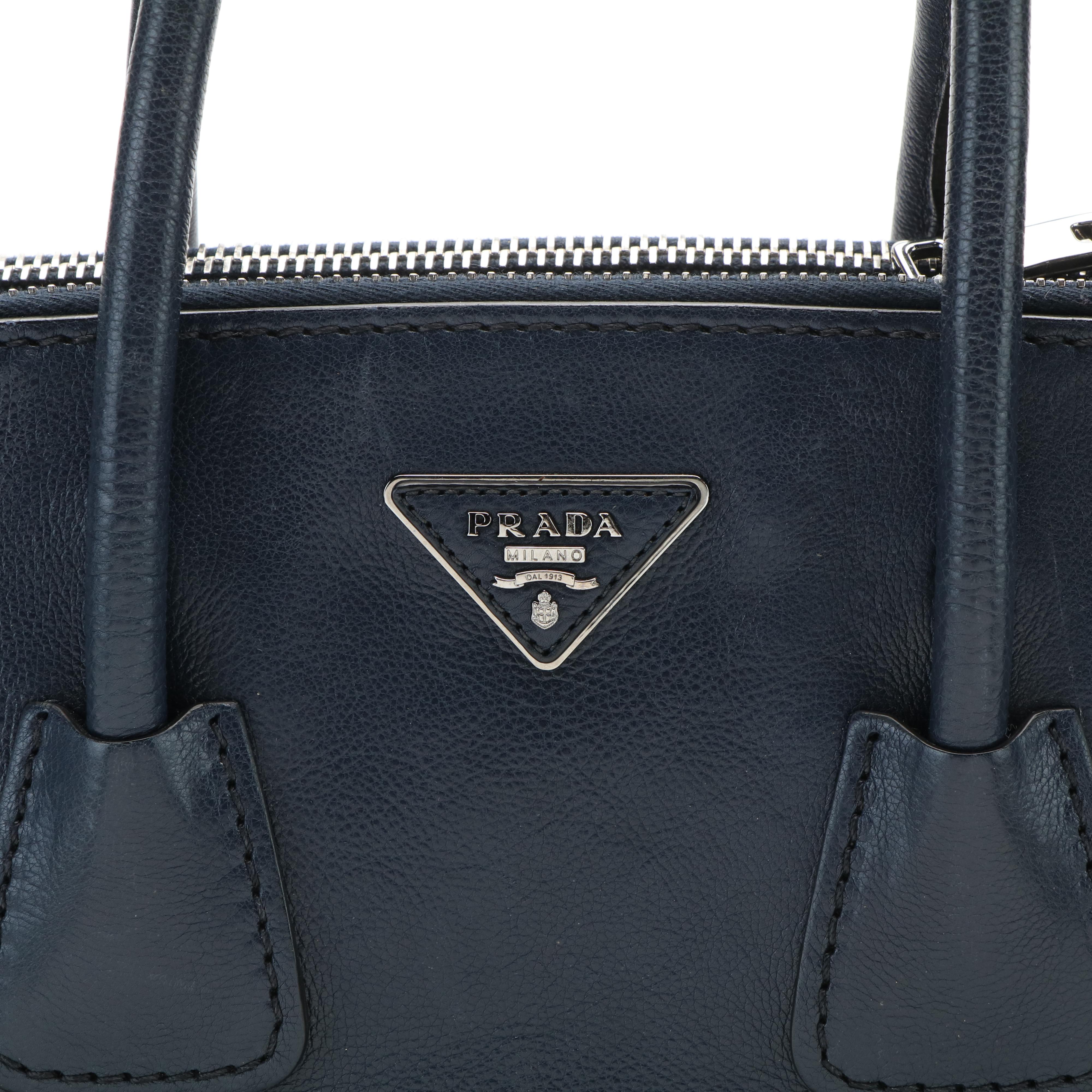 Prada 2Way Double Zip Tote in Glacé Calfskin Leather and Suede