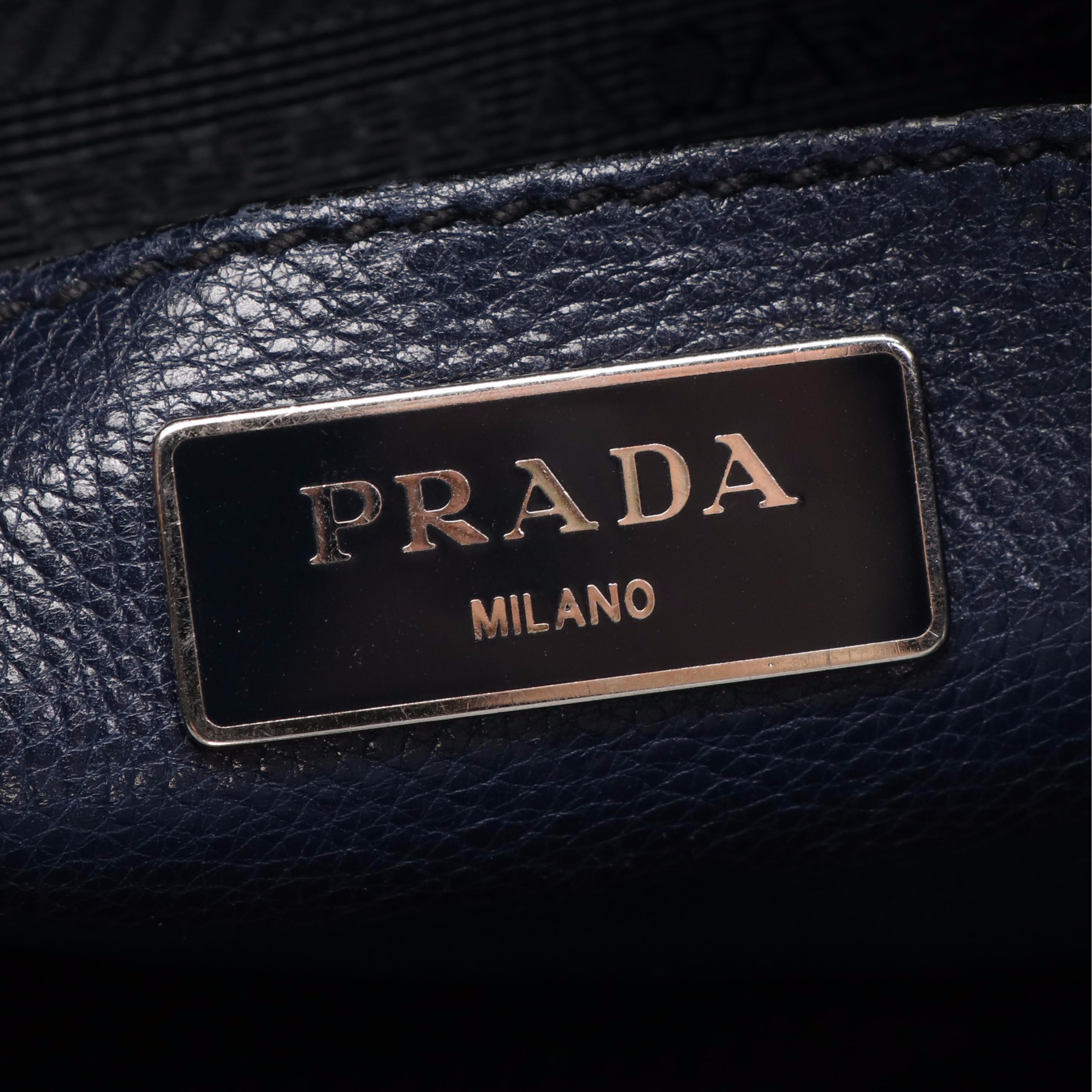 Prada 2Way Double Zip Tote in Glacé Calfskin Leather and Suede