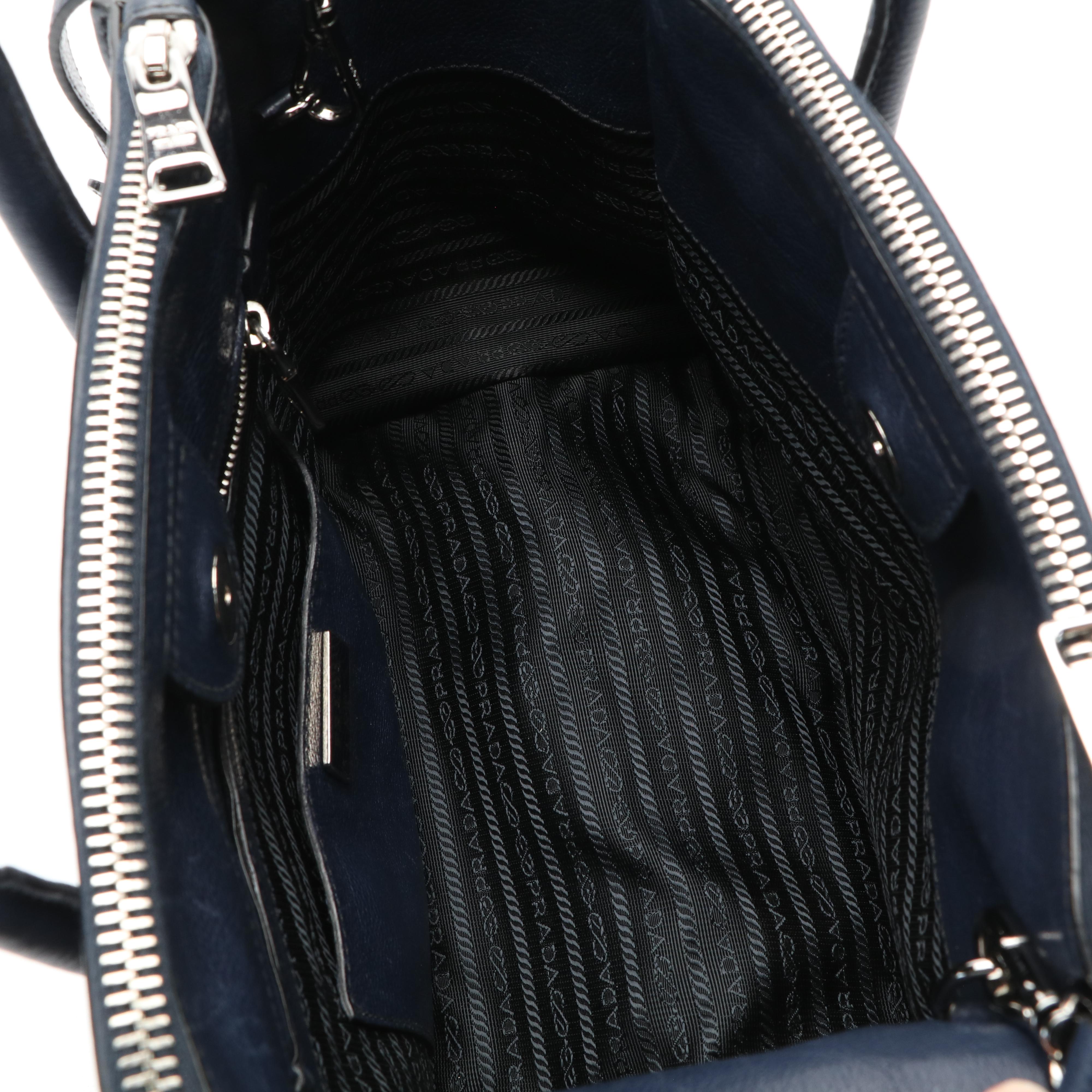 Prada 2Way Double Zip Tote in Glacé Calfskin Leather and Suede