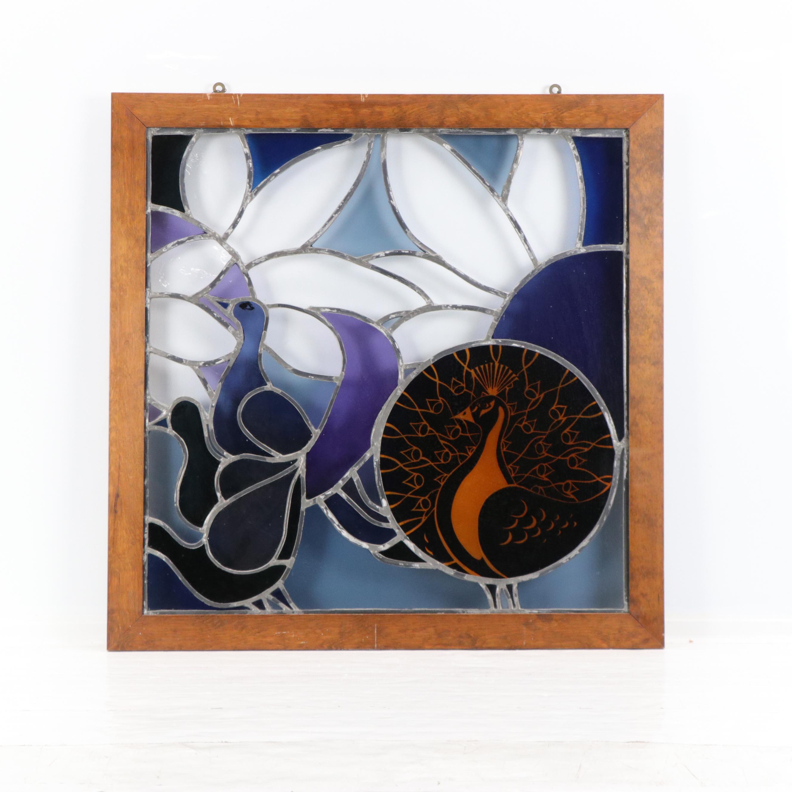 Hanging Stained Glass Window with Peacock Design