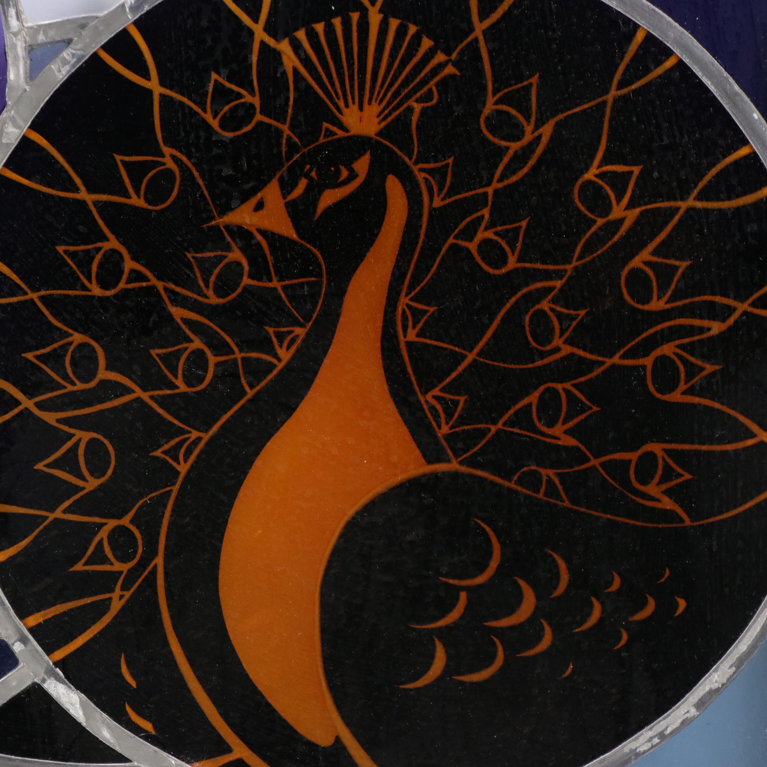 Hanging Stained Glass Window with Peacock Design