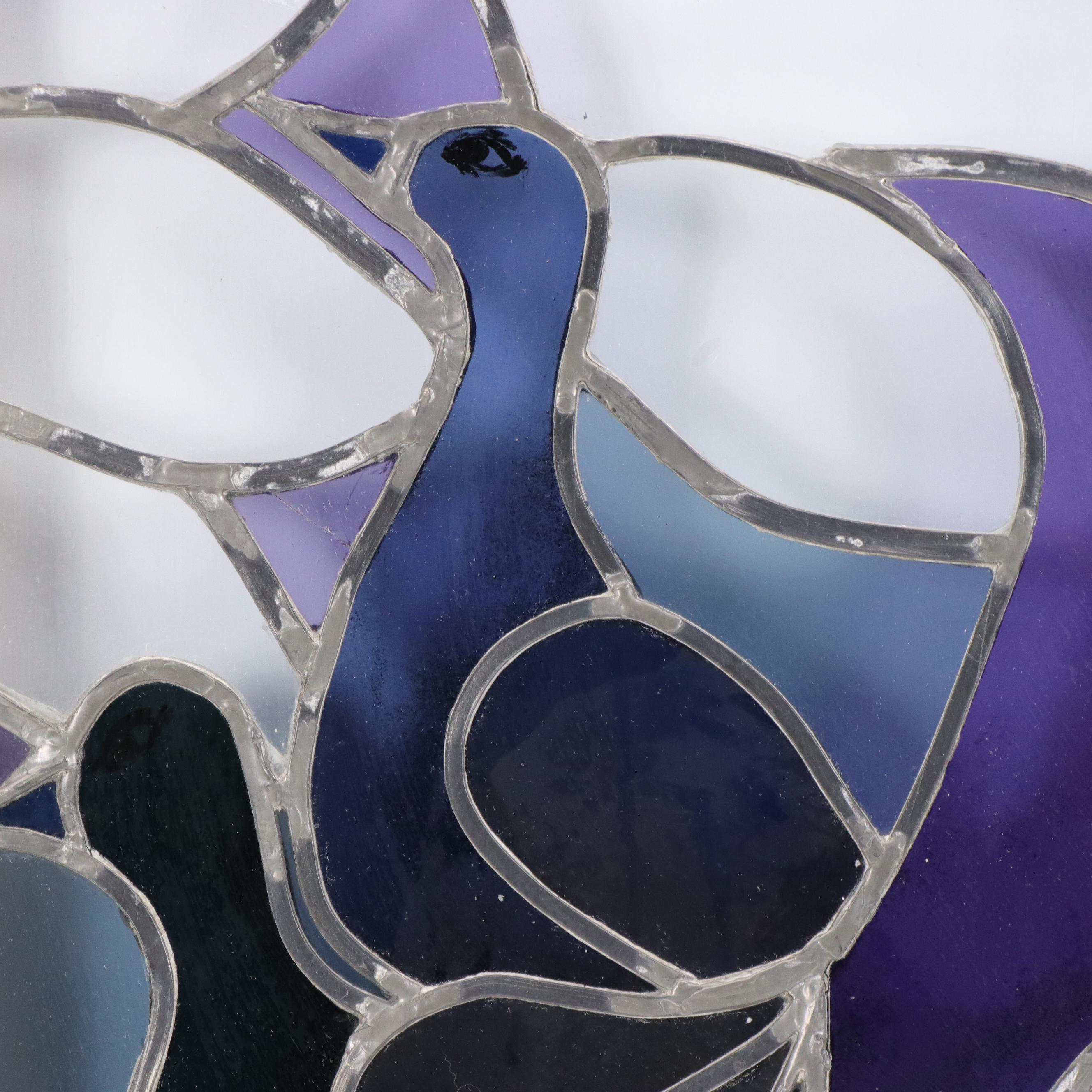 Hanging Stained Glass Window with Peacock Design