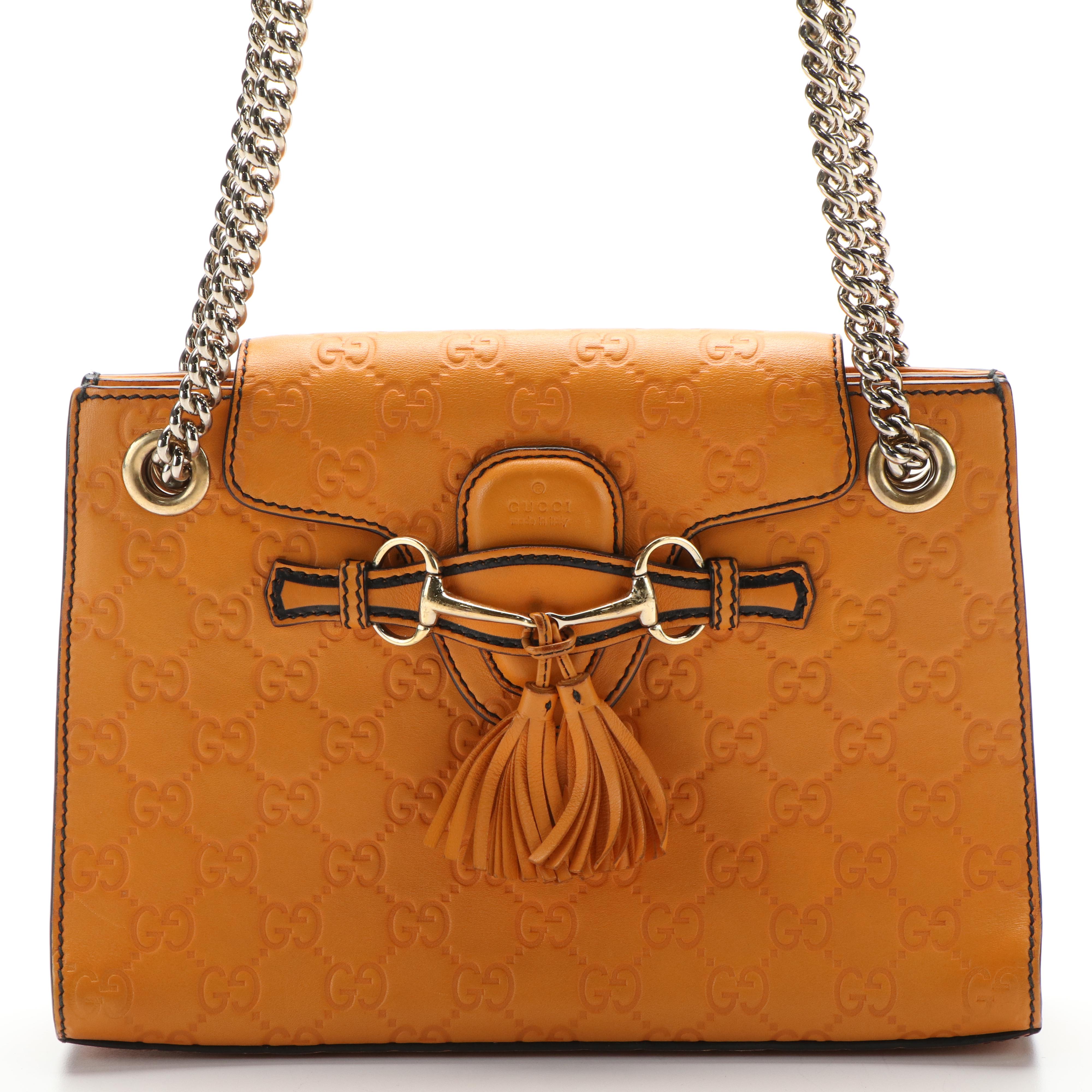 Gucci Emily Chain Flap Shoulder Bag in Orange Guccissima Leather