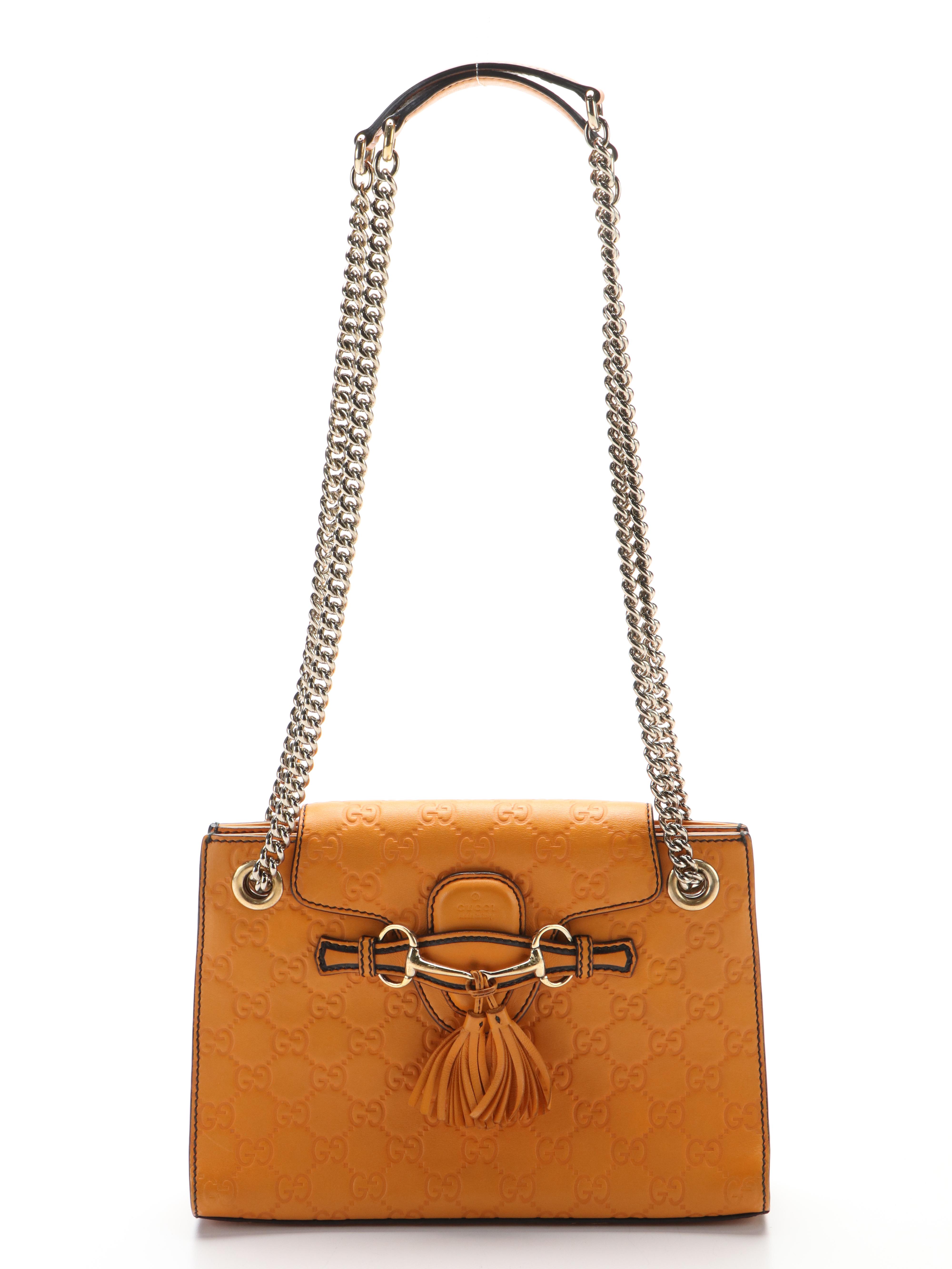 Gucci Emily Chain Flap Shoulder Bag in Orange Guccissima Leather