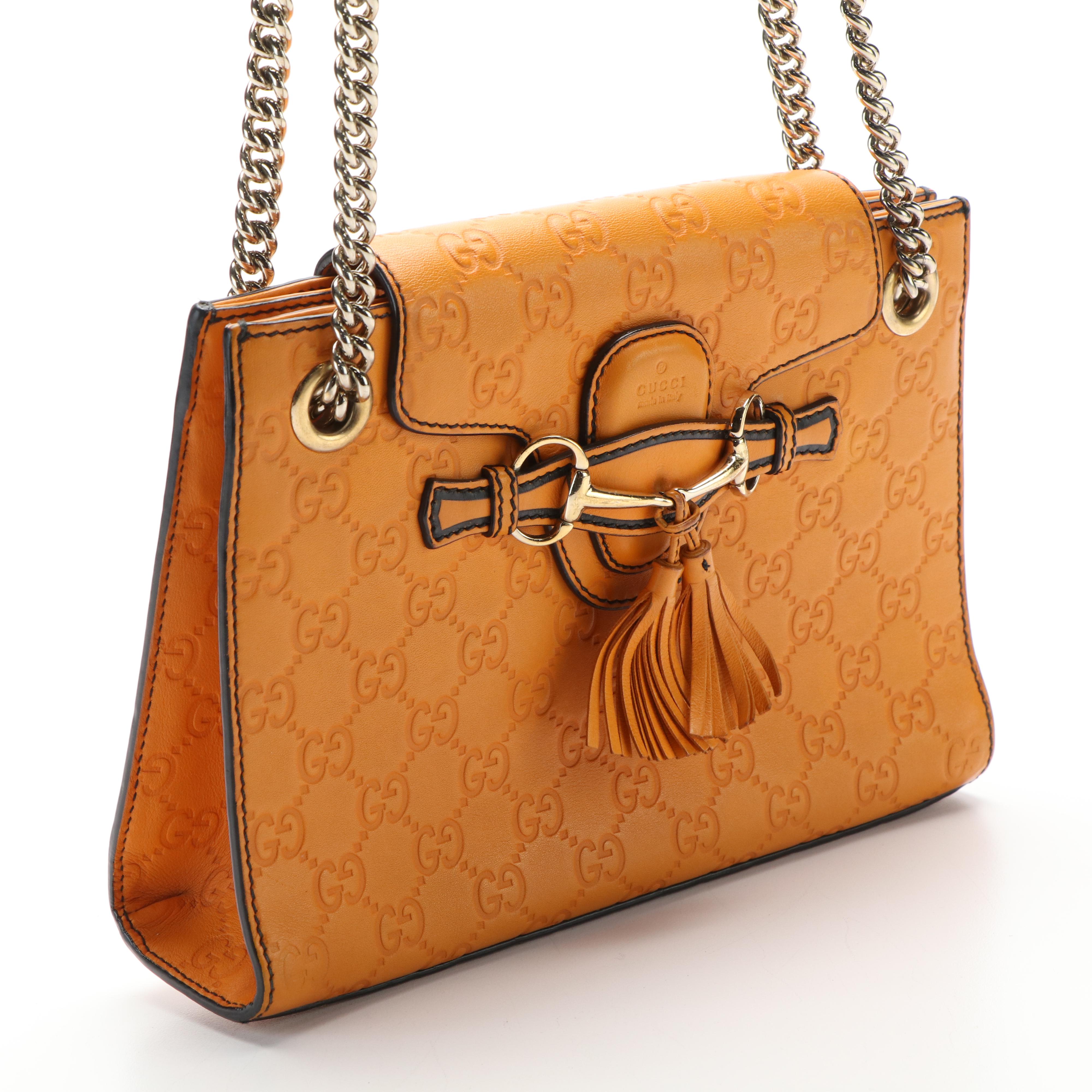 Gucci Emily Chain Flap Shoulder Bag in Orange Guccissima Leather