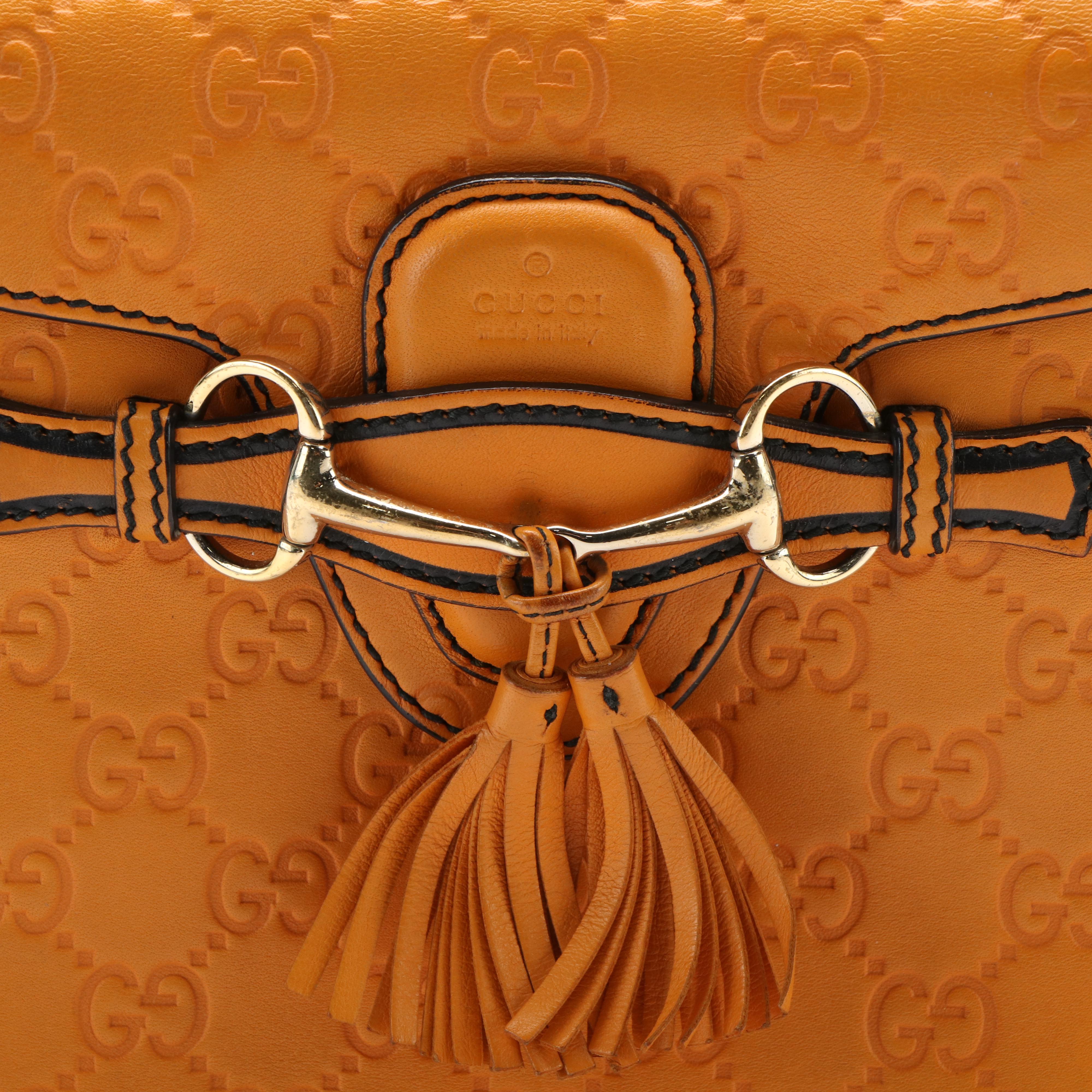 Gucci Emily Chain Flap Shoulder Bag in Orange Guccissima Leather