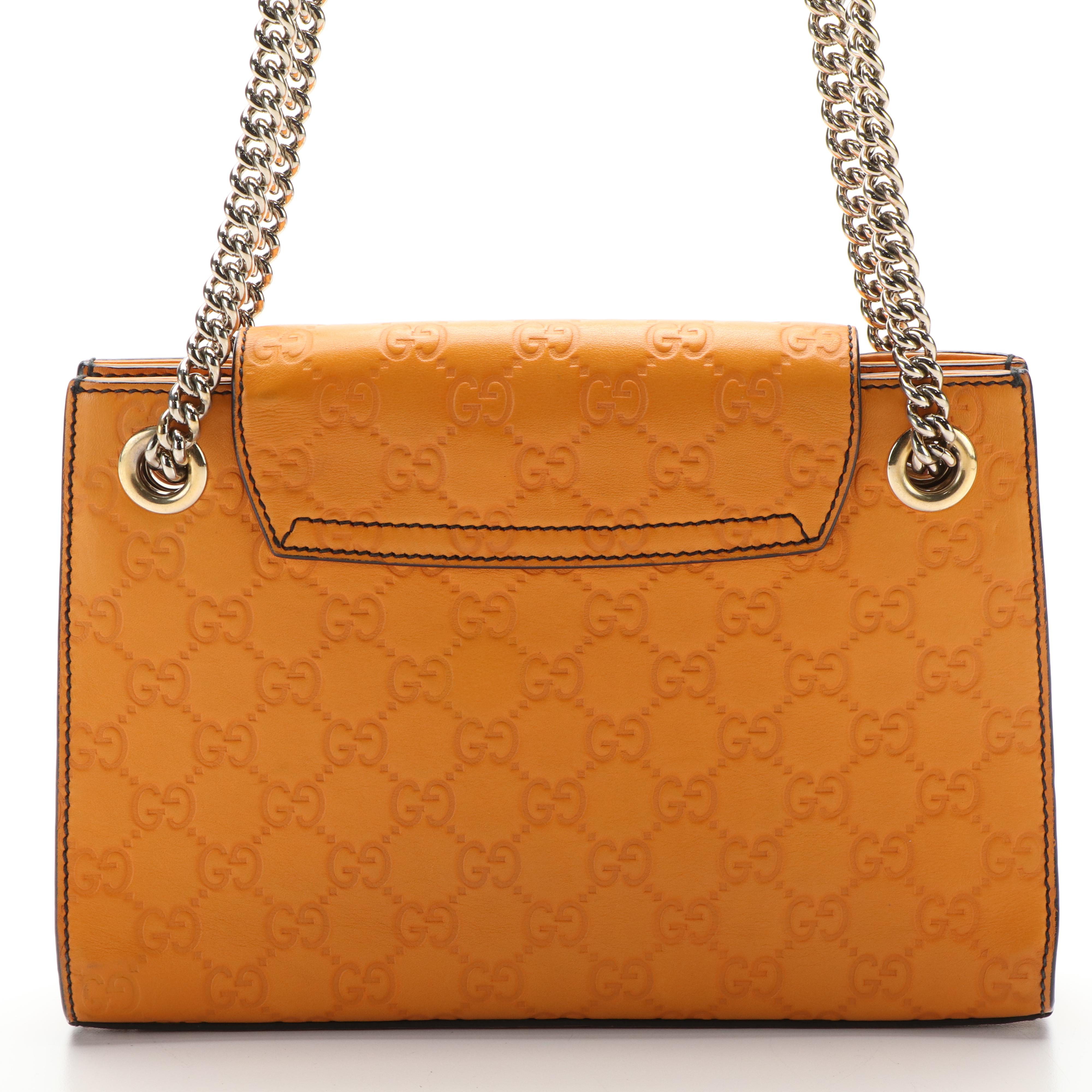 Gucci Emily Chain Flap Shoulder Bag in Orange Guccissima Leather