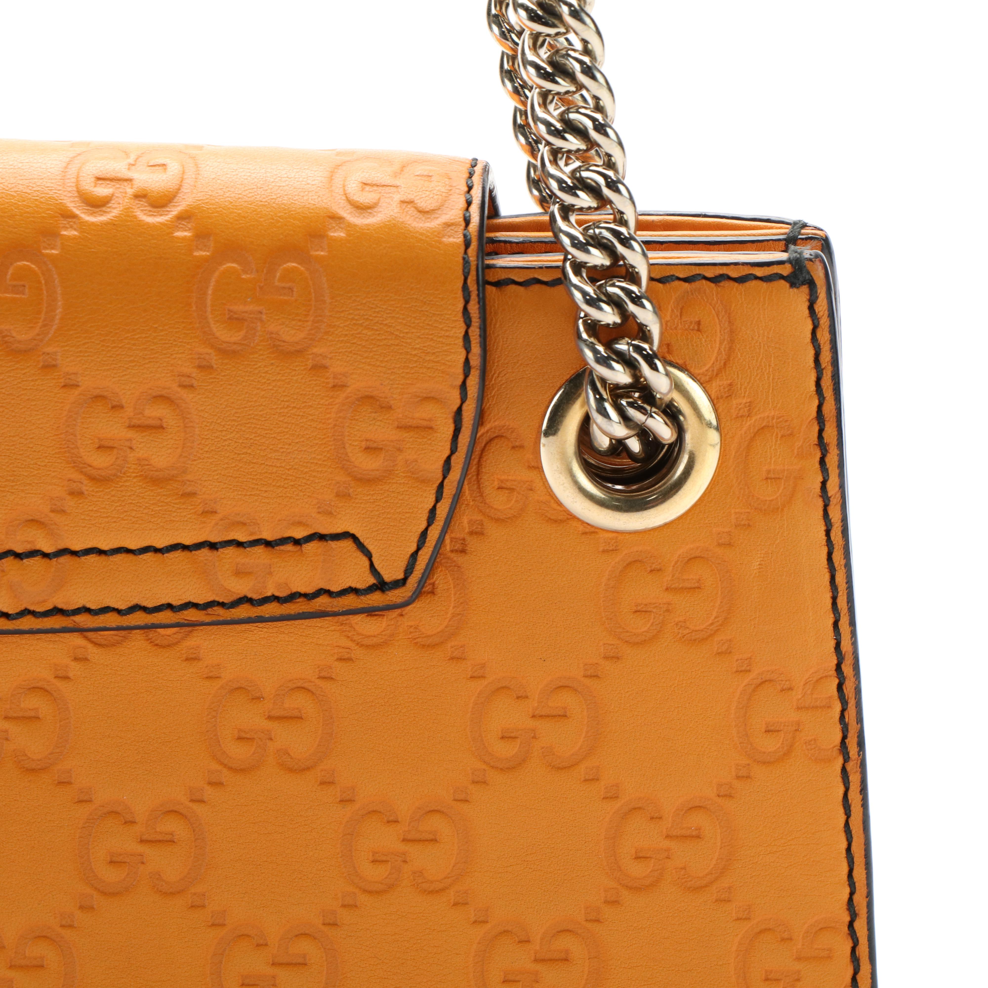 Gucci Emily Chain Flap Shoulder Bag in Orange Guccissima Leather