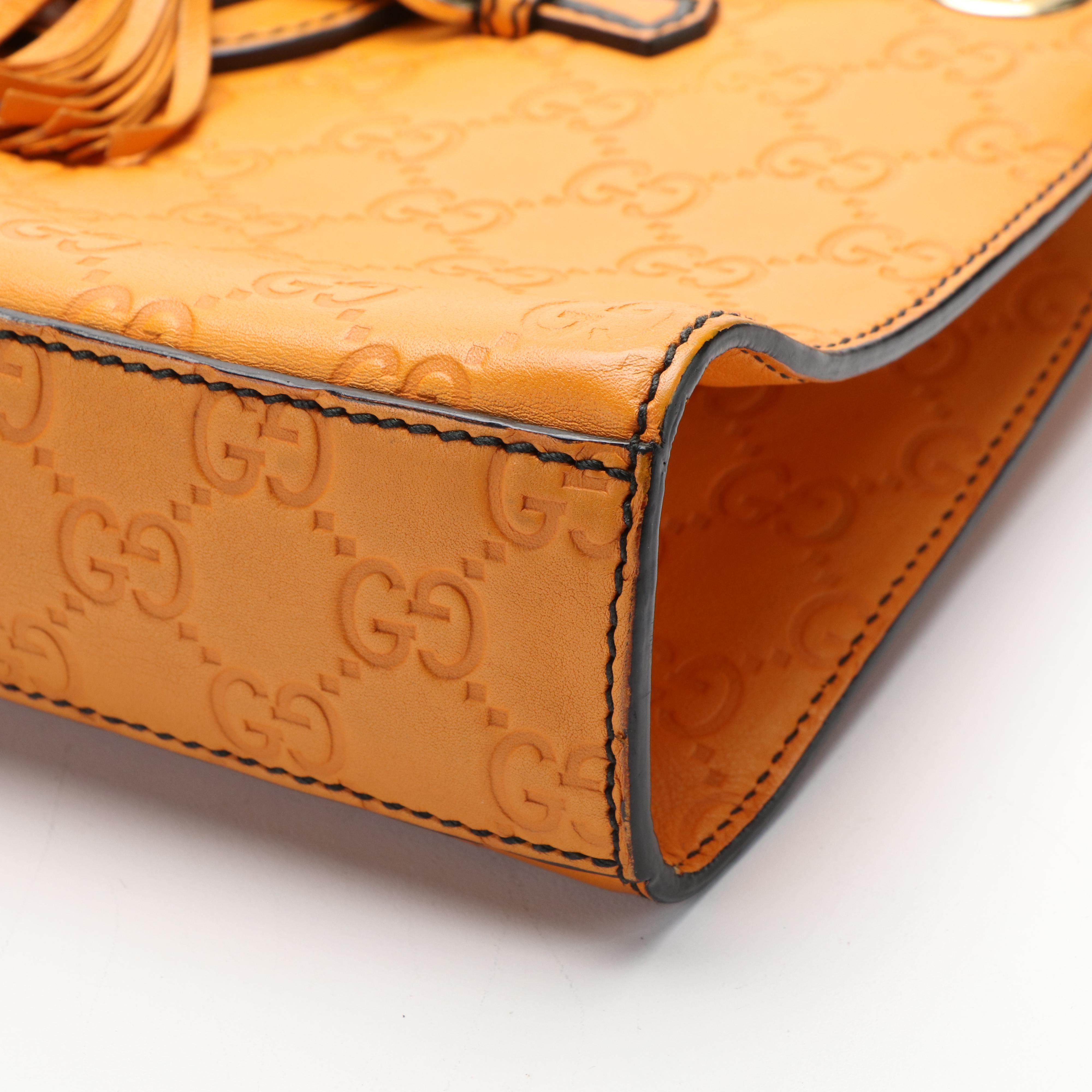 Gucci Emily Chain Flap Shoulder Bag in Orange Guccissima Leather