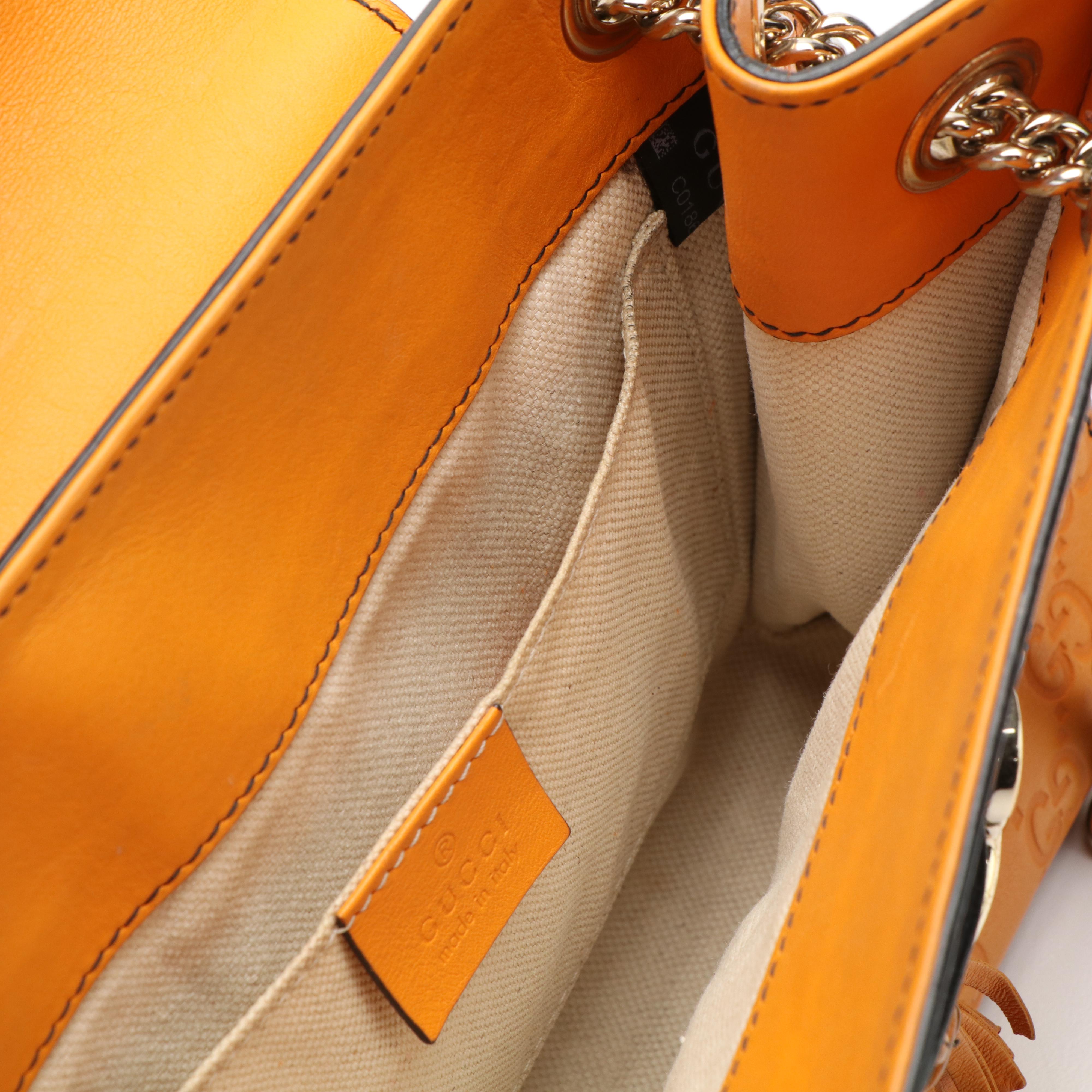 Gucci Emily Chain Flap Shoulder Bag in Orange Guccissima Leather