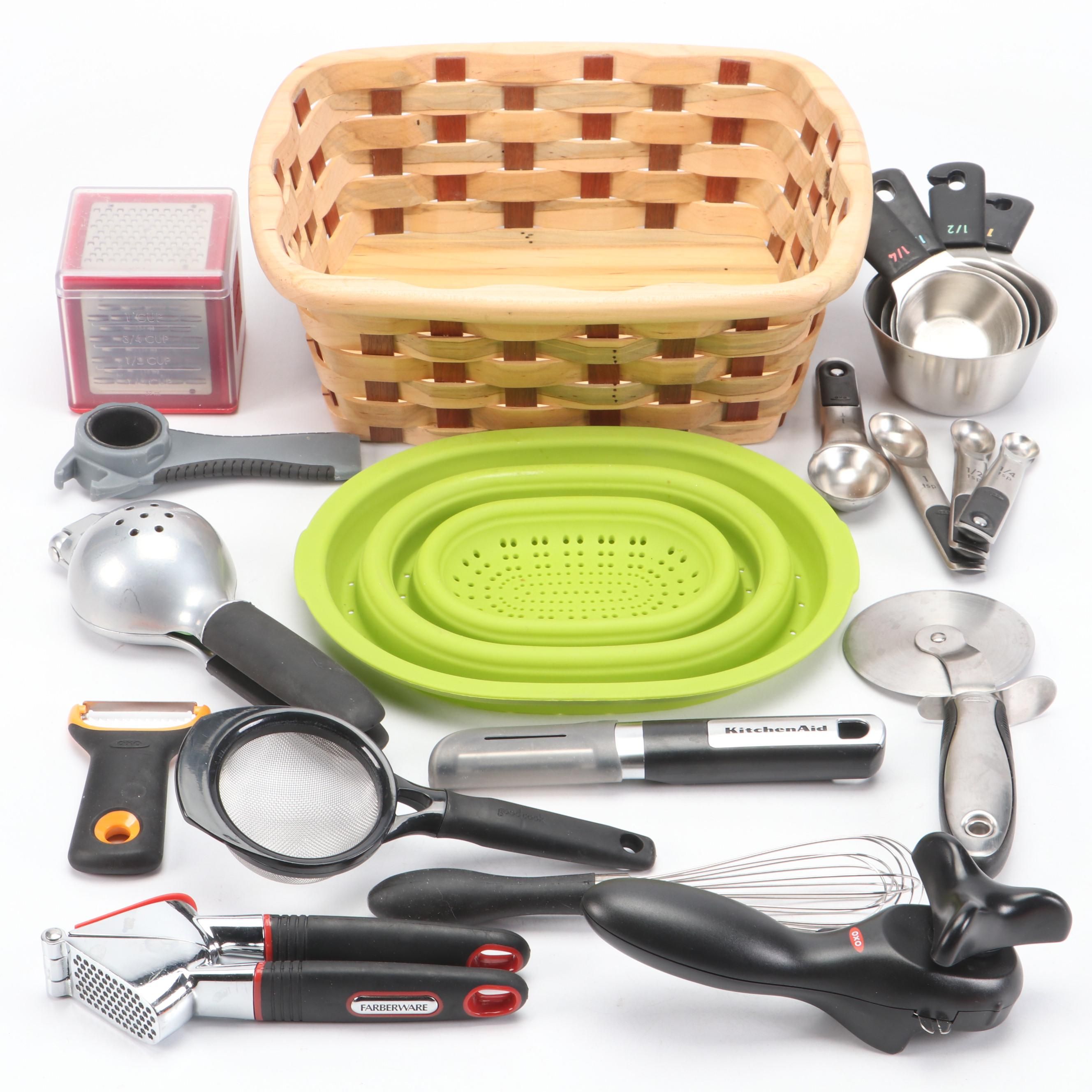 Custom Cut Baskets Walnut Basket with Kitchen Utensils and Colander