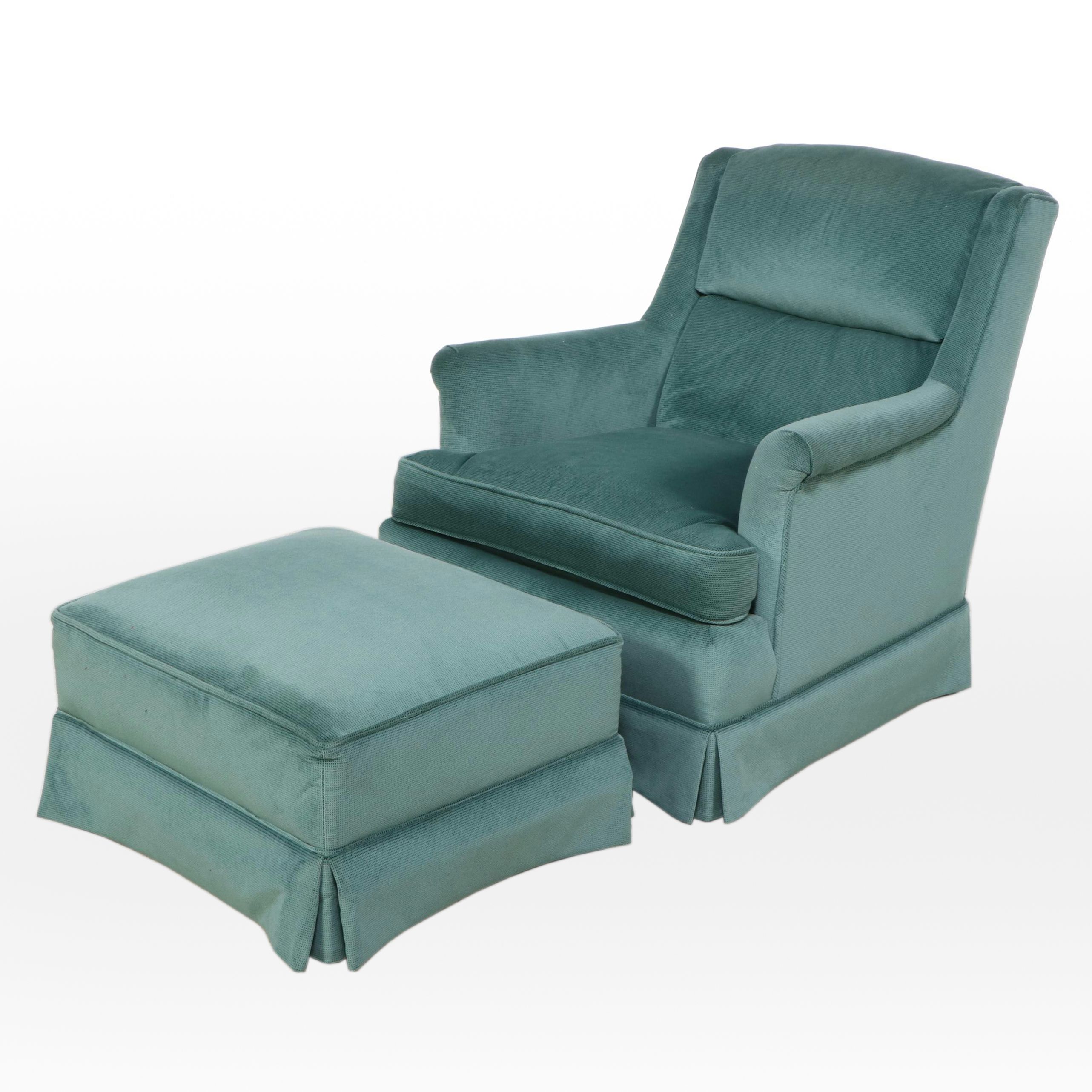 Mid Century Modern Style Upholstered Armchair and Ottoman