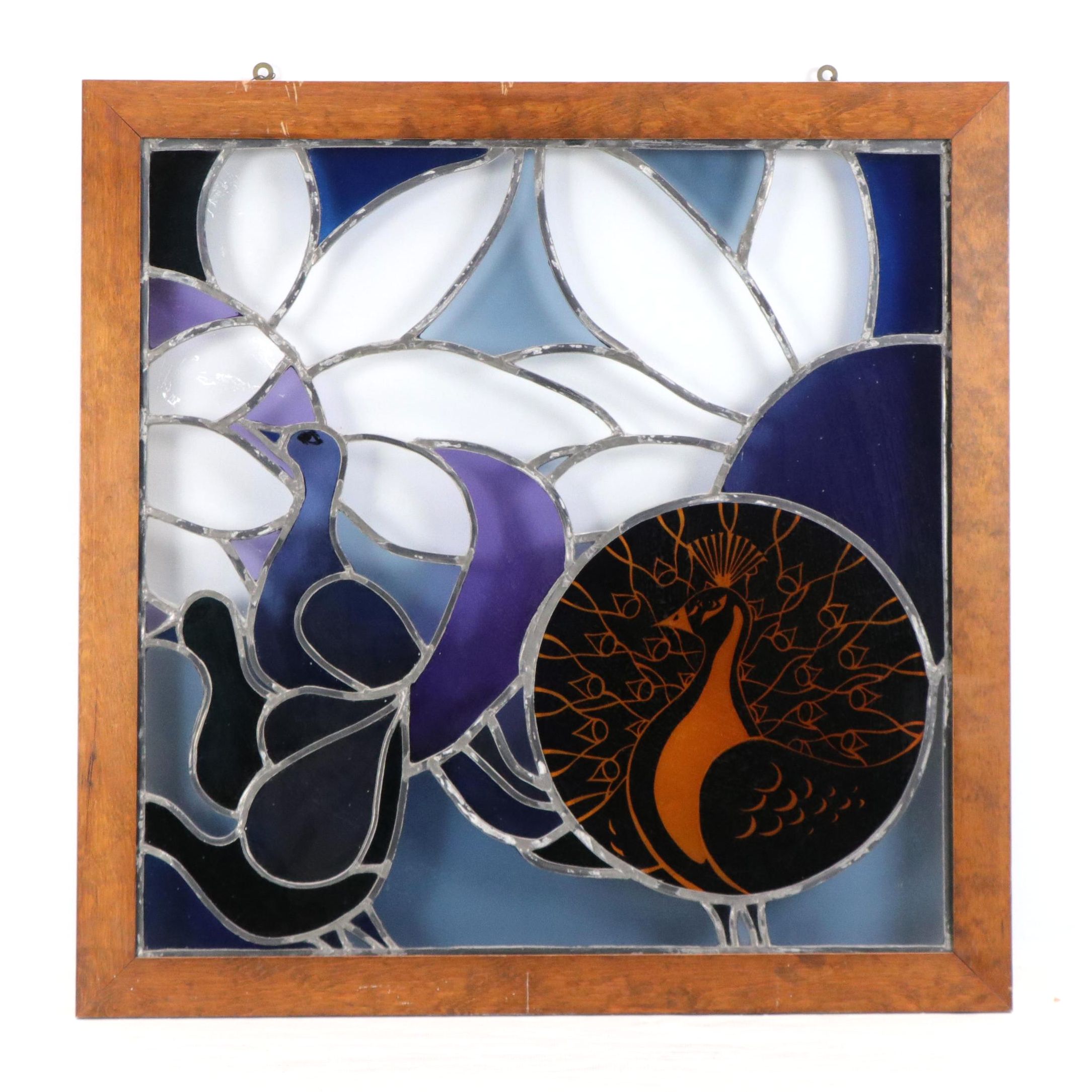 Hanging Stained Glass Window with Peacock Design