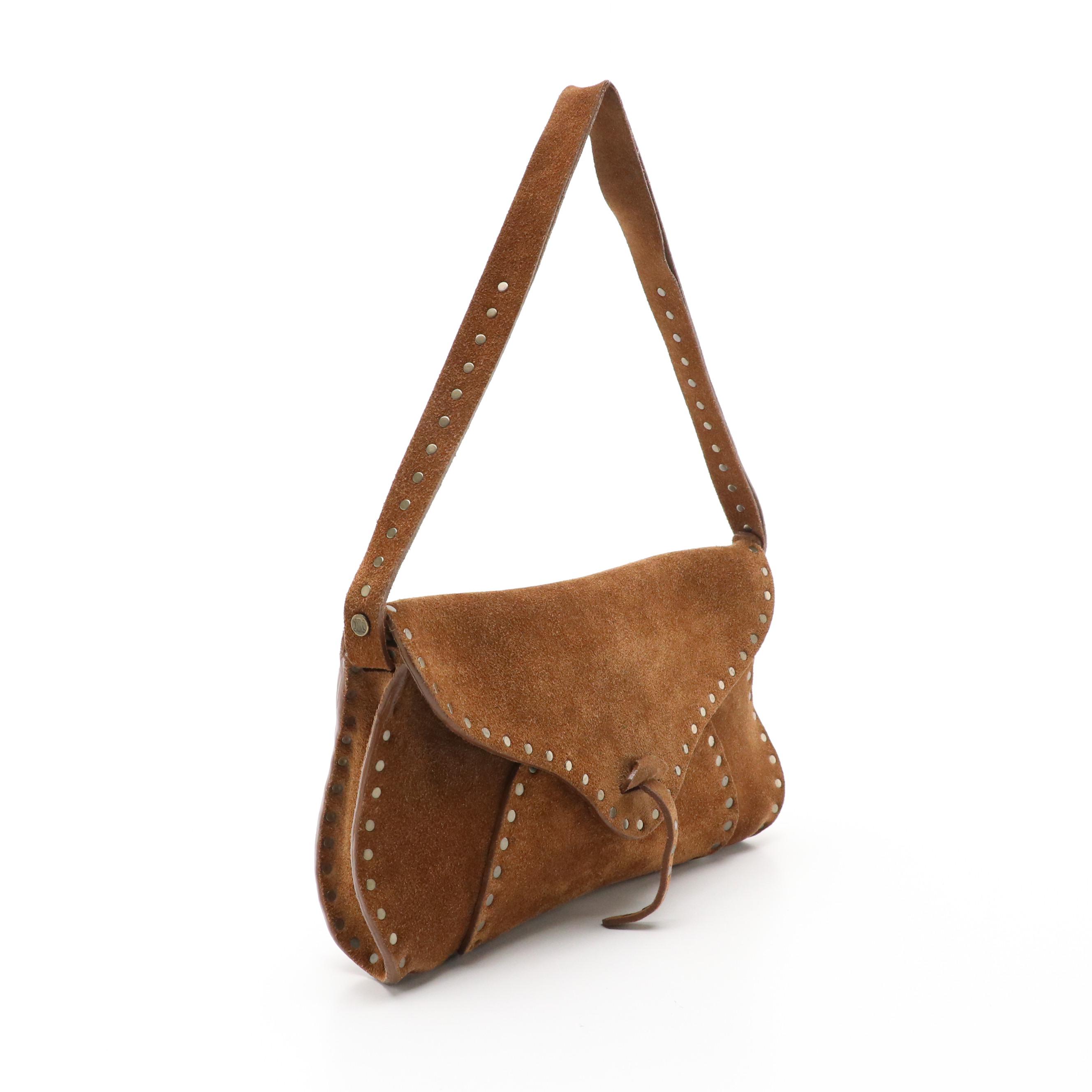Celine Mocha Brown Studded Suede Shoulder Bag