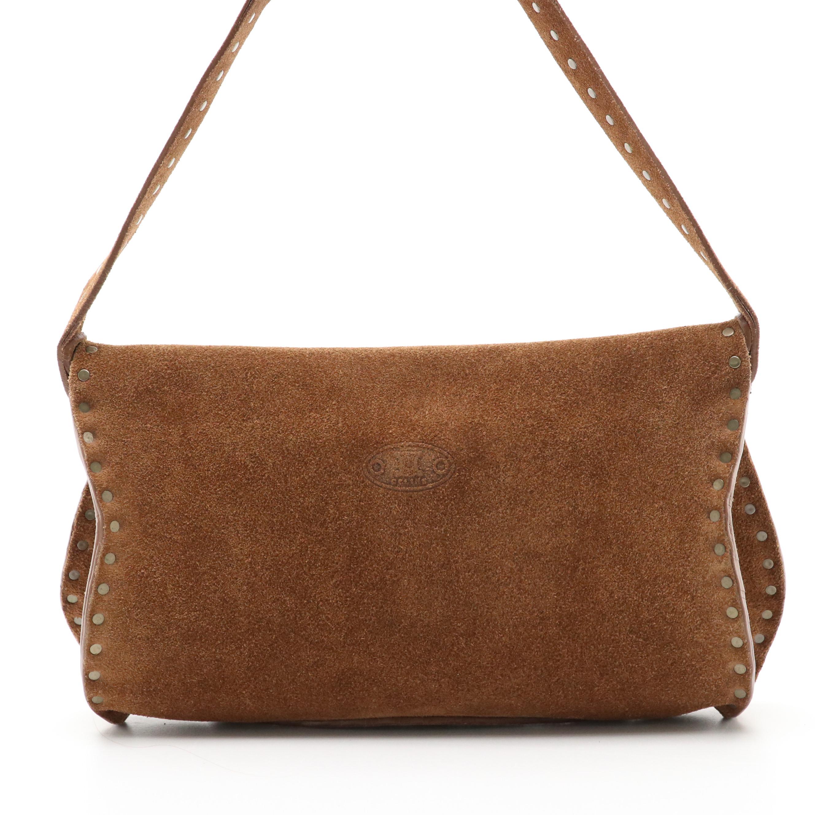 Celine Mocha Brown Studded Suede Shoulder Bag