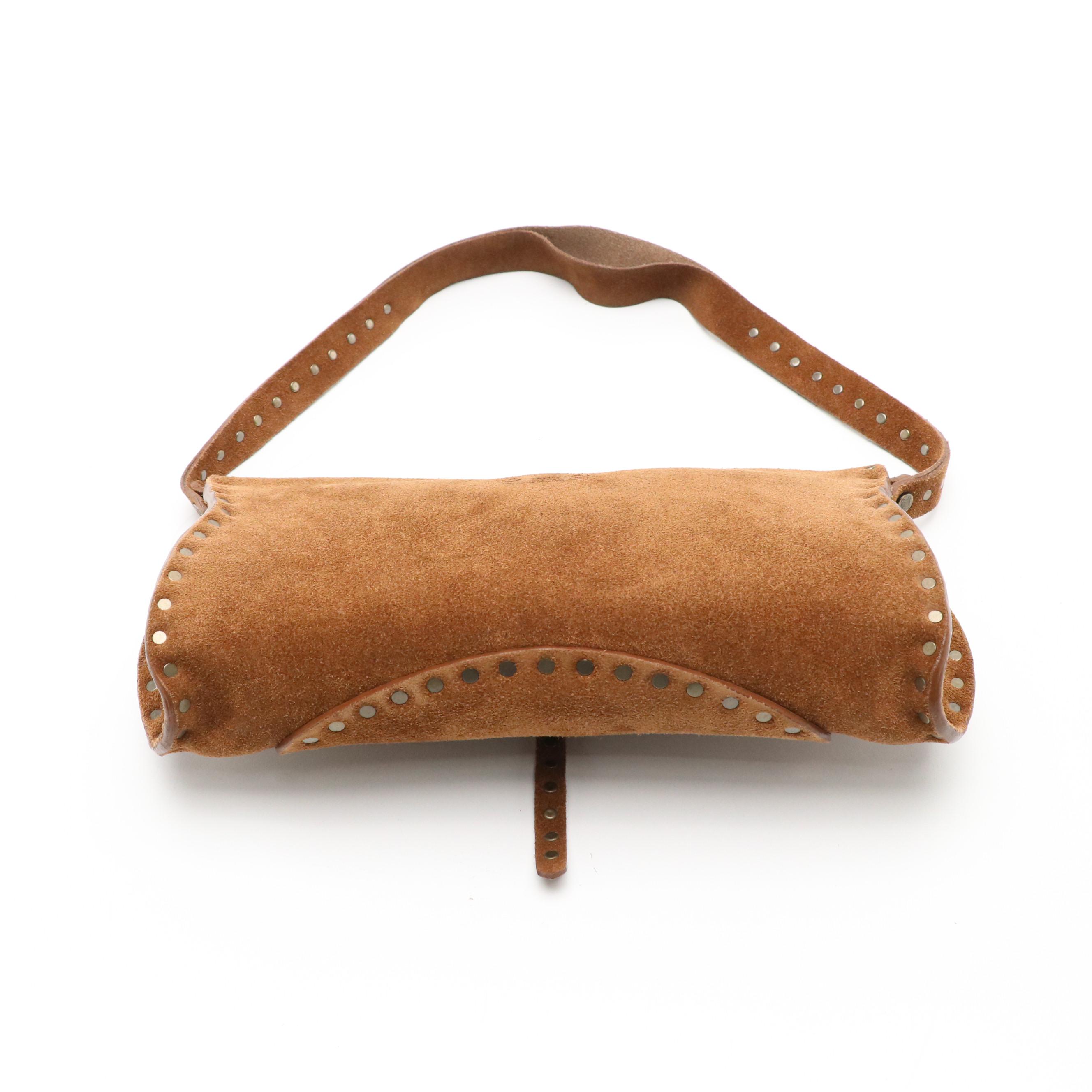 Celine Mocha Brown Studded Suede Shoulder Bag