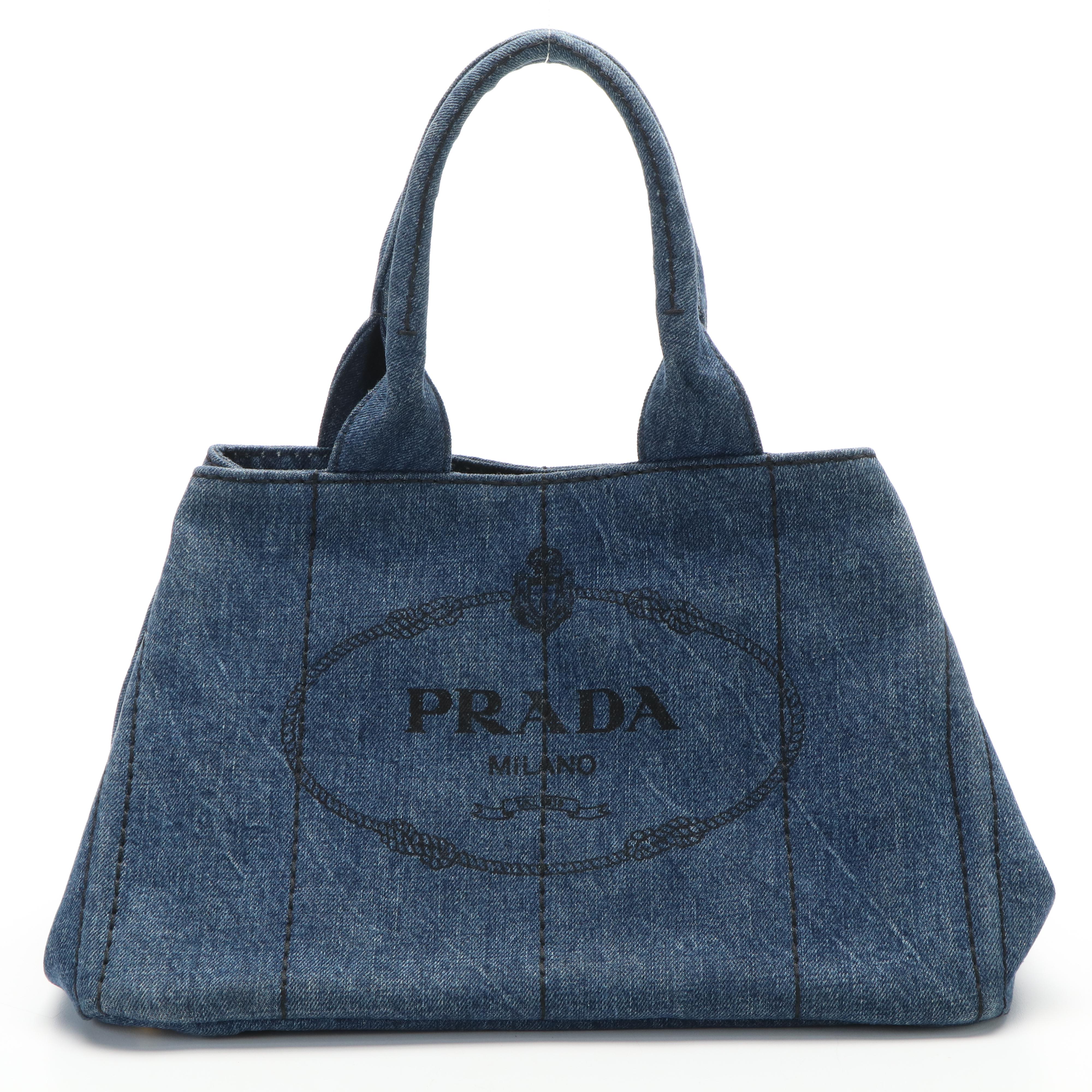 Prada Canapa Tote Bag in Blue Denim