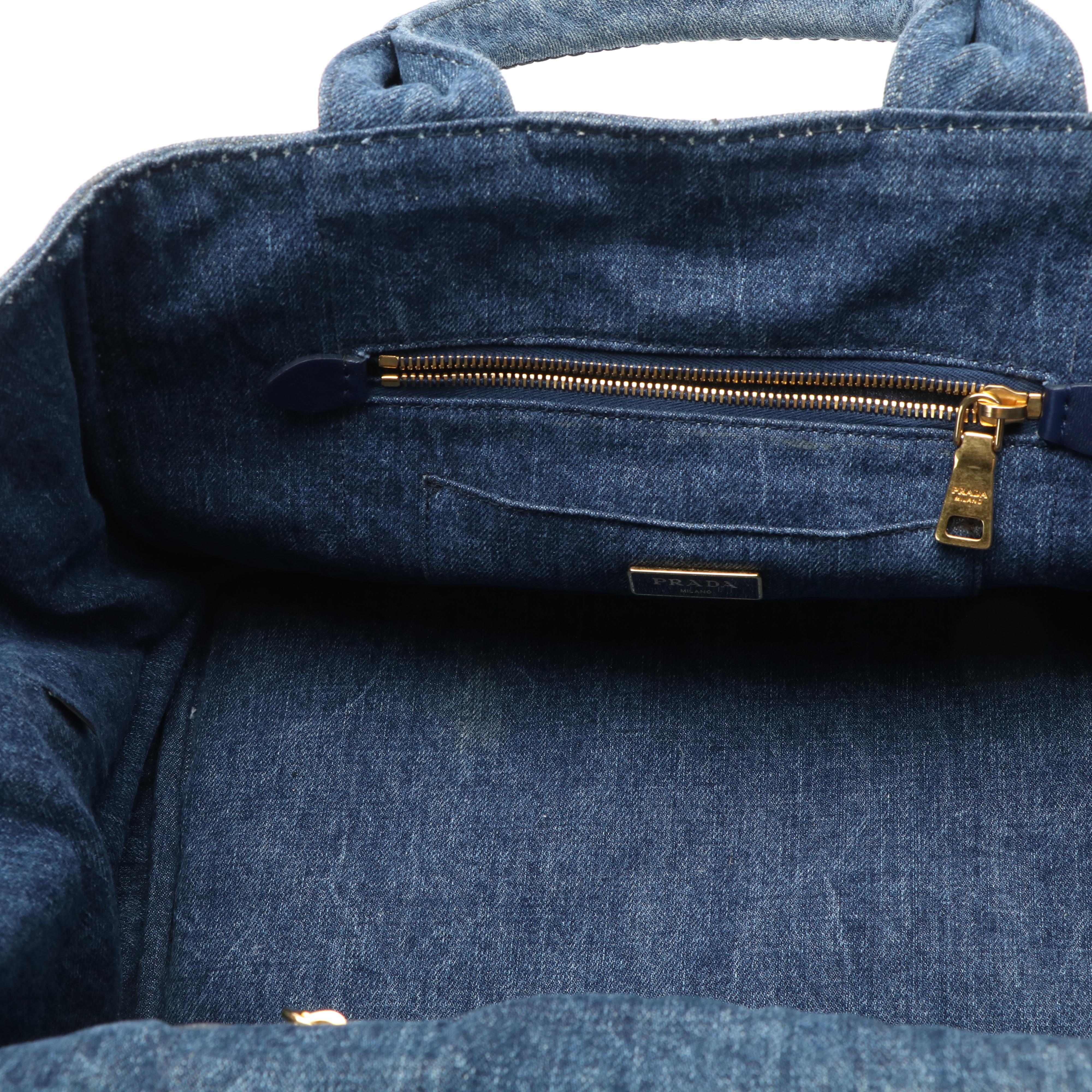 Prada Canapa Tote Bag in Blue Denim