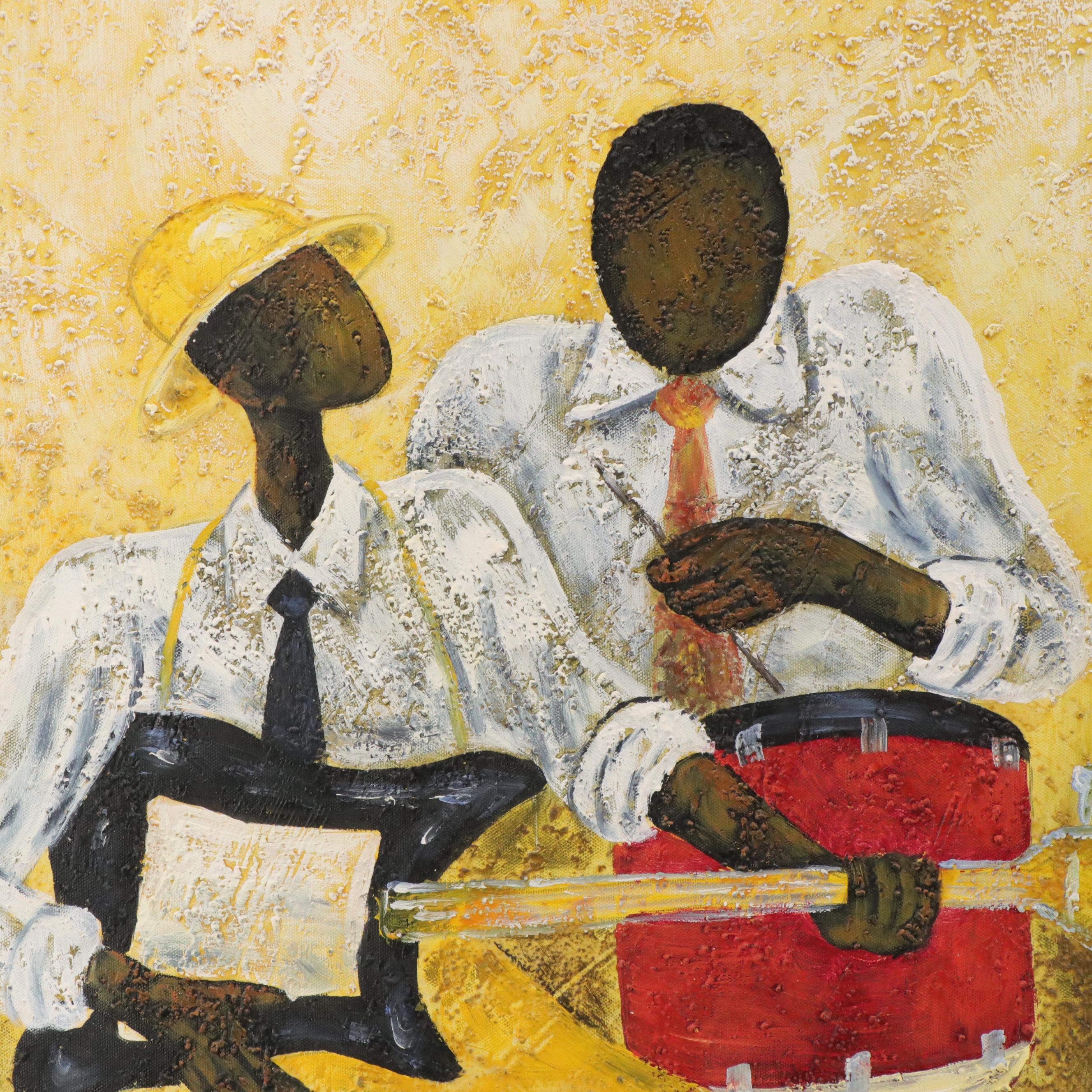 M. Harold Textured Oil Painting "Jazz," Late 20th Century