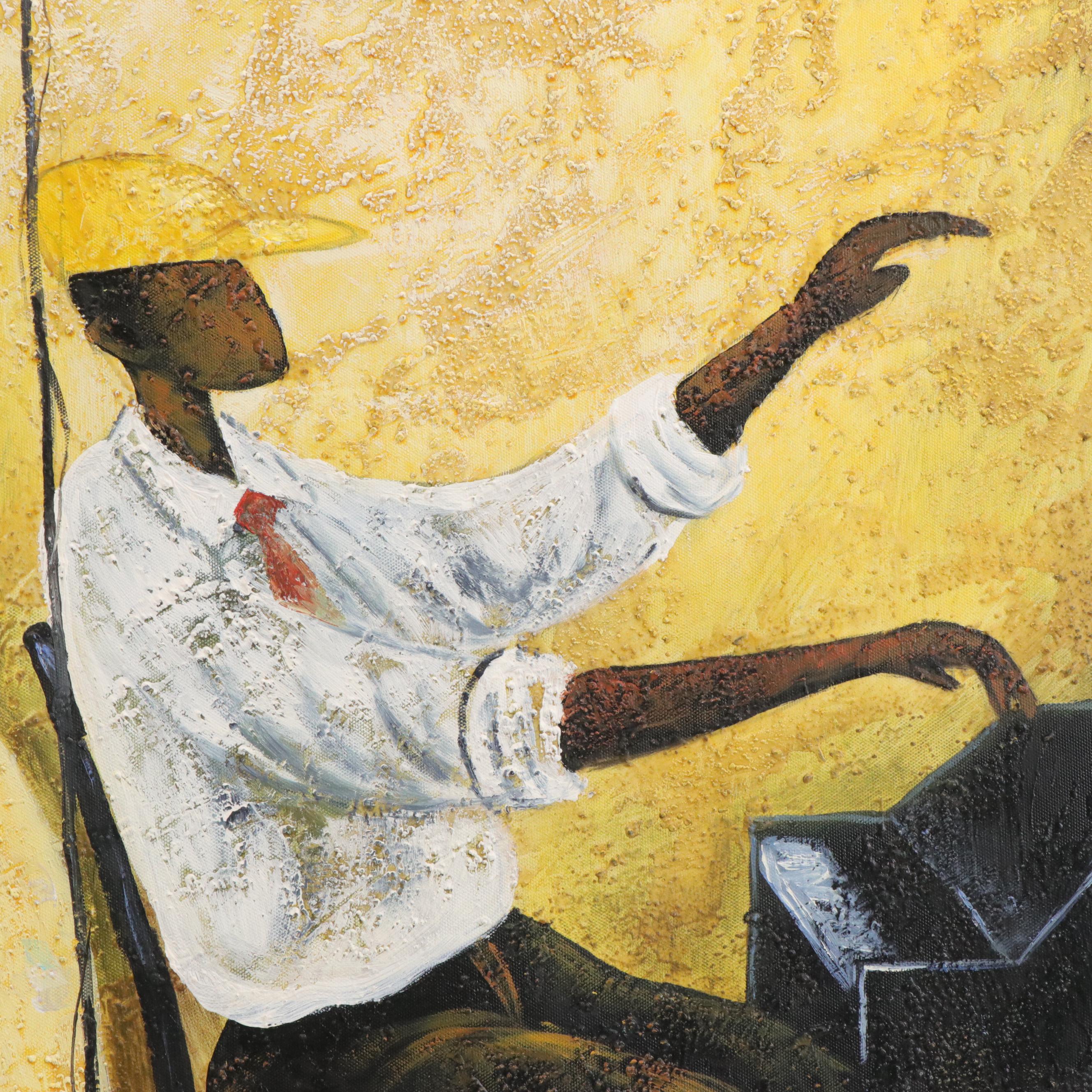 M. Harold Textured Oil Painting "Jazz," Late 20th Century