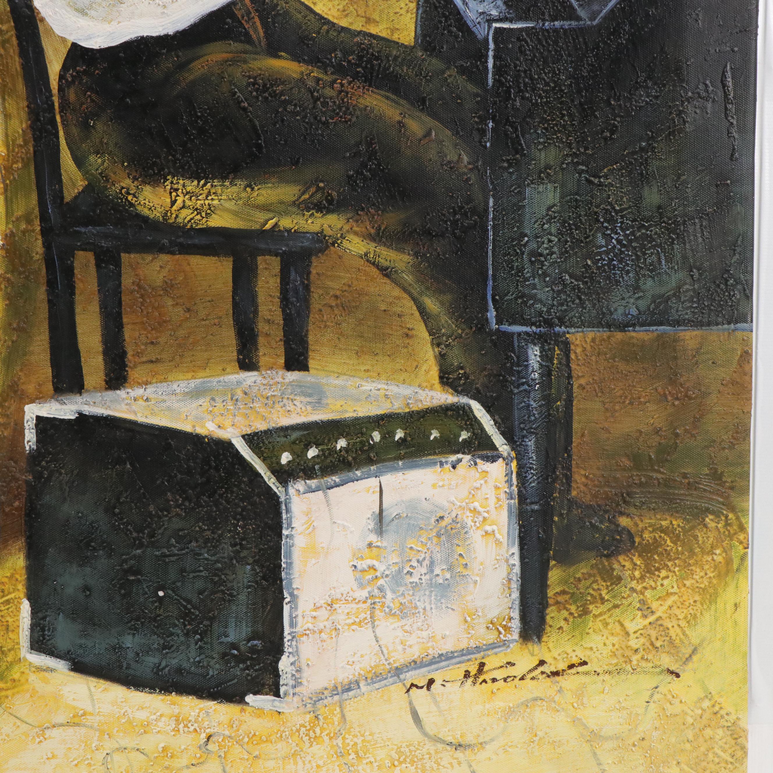 M. Harold Textured Oil Painting "Jazz," Late 20th Century