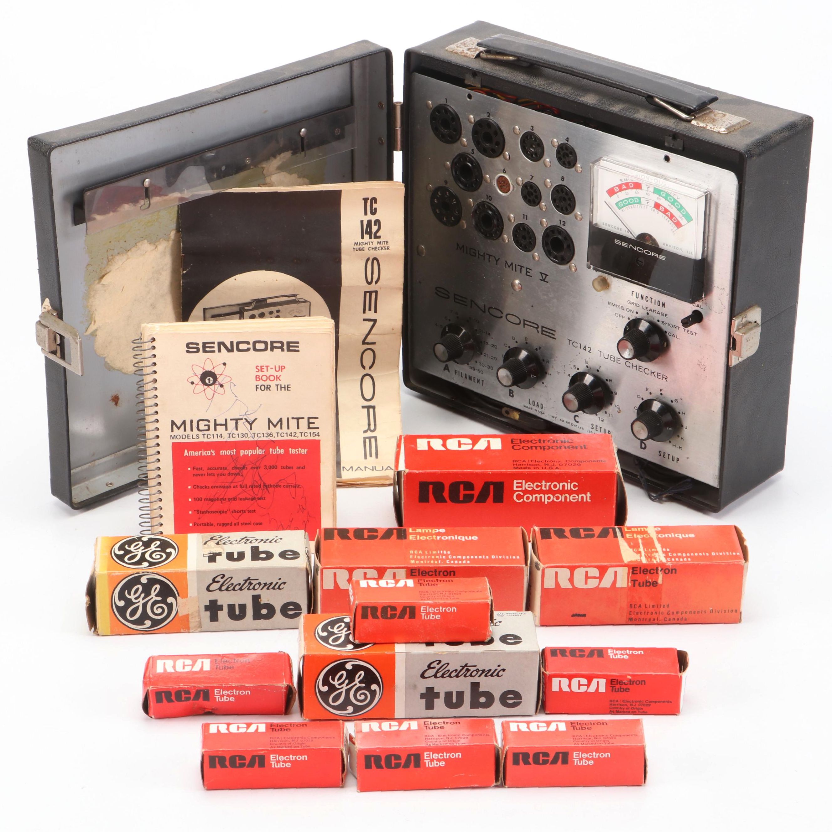 Sencore TC 142 Mighty Mite Tube Checker with General Electric and RCA Tubes