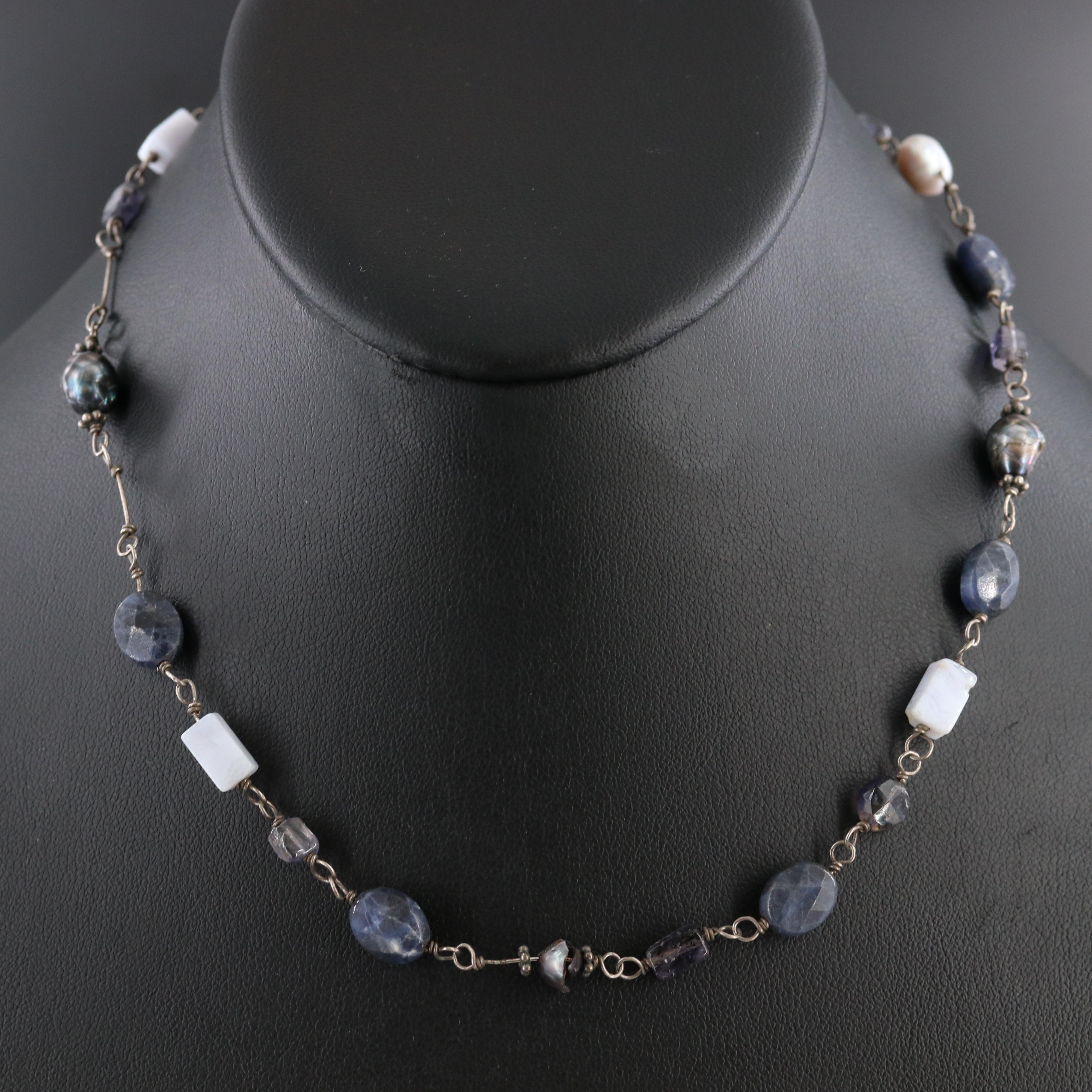Silpada Sterling Sodalite, Agate and Pearl Necklace