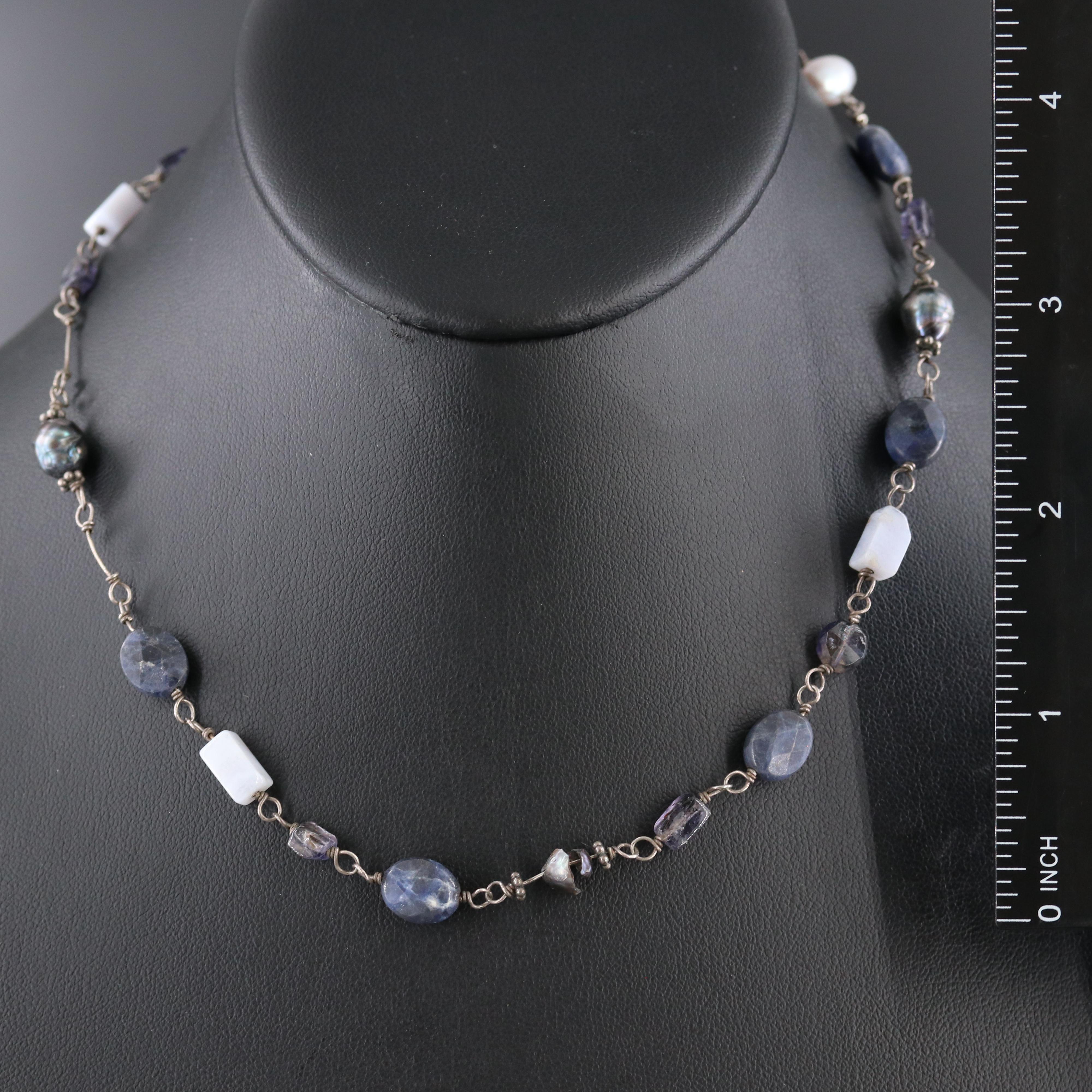 Silpada Sterling Sodalite, Agate and Pearl Necklace