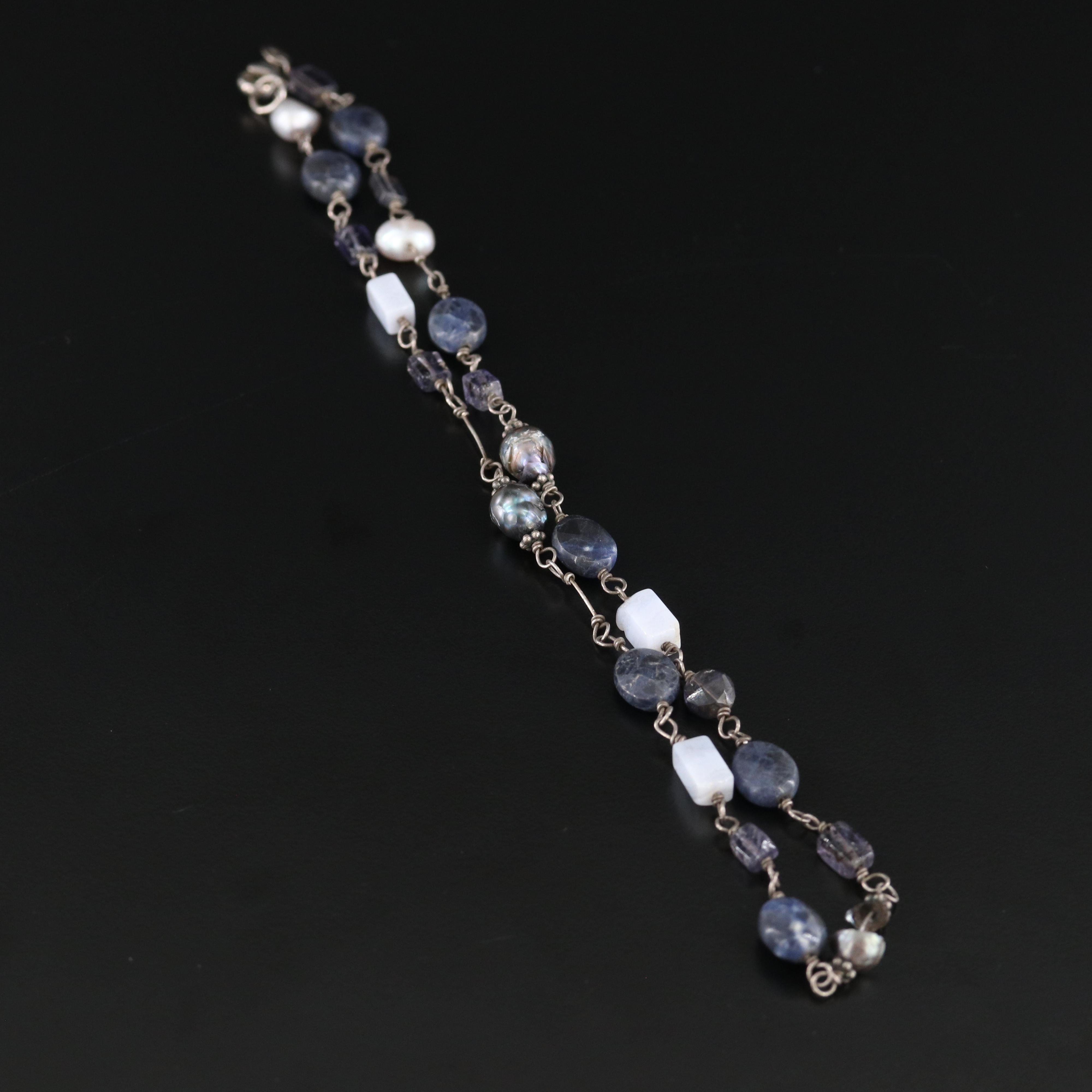 Silpada Sterling Sodalite, Agate and Pearl Necklace