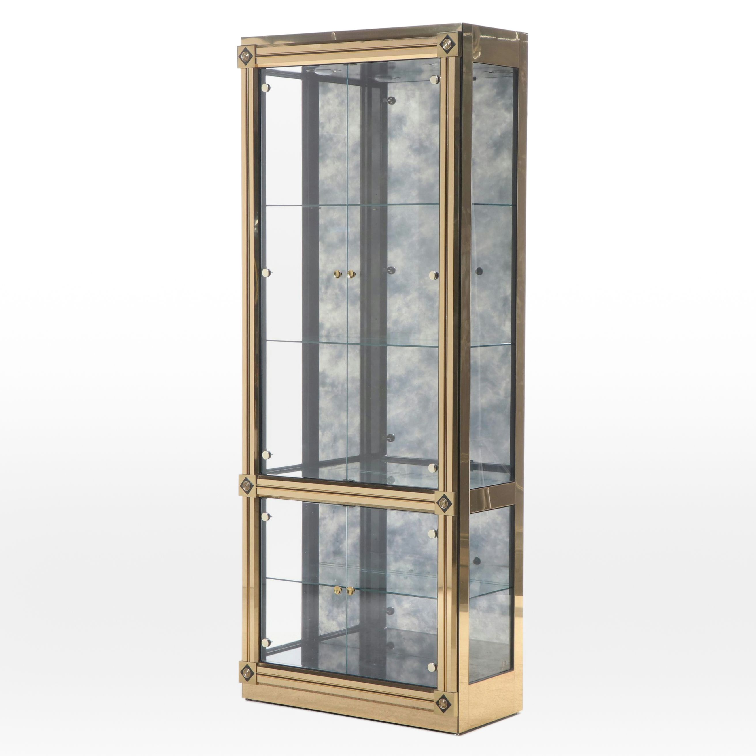 Mastercraft Modernist Brass-Clad and Mirror-Back Display Cabinet, Circa 1970