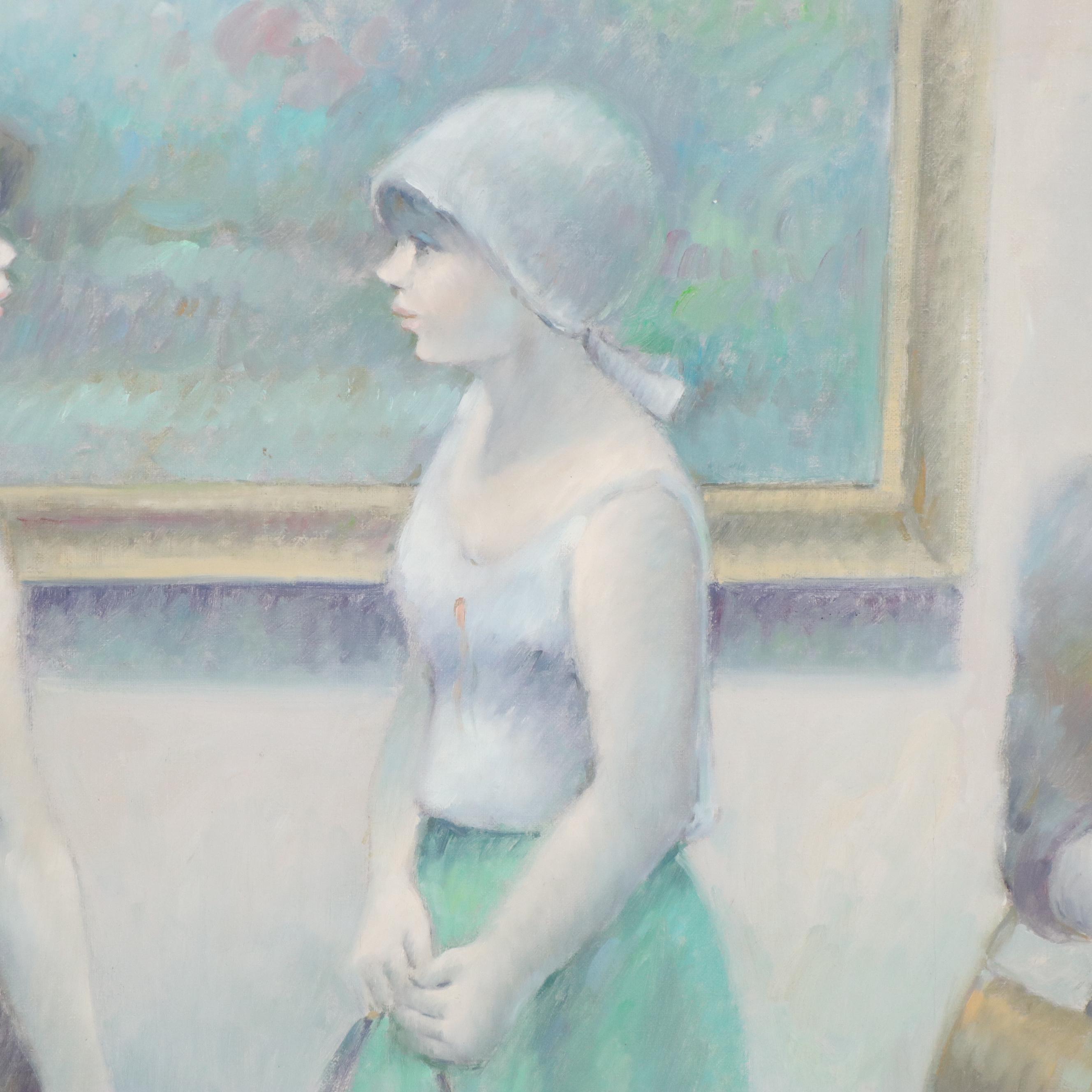 Jean Daumier Oil Painting of Women Viewing Art, Late 20th Century