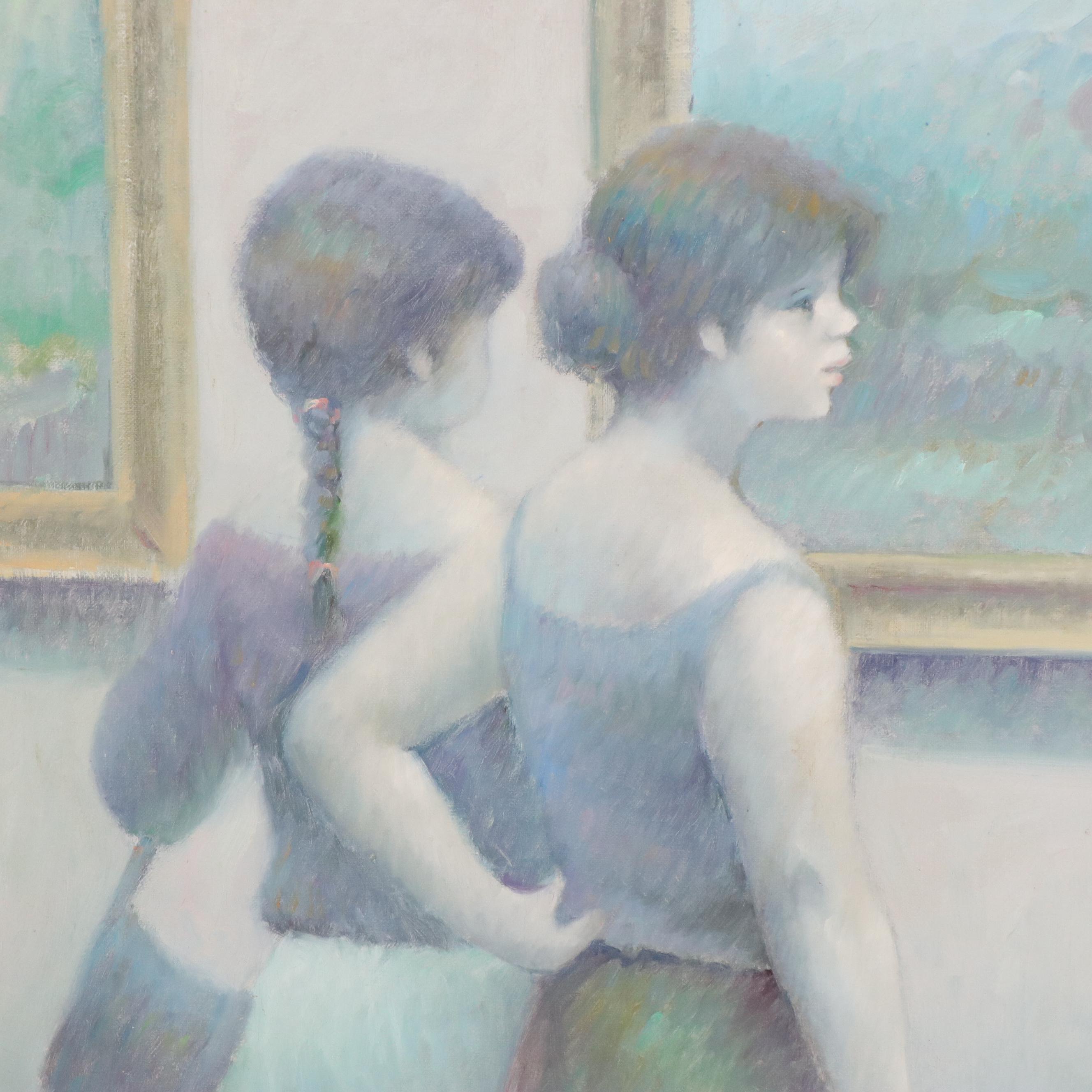 Jean Daumier Oil Painting of Women Viewing Art, Late 20th Century