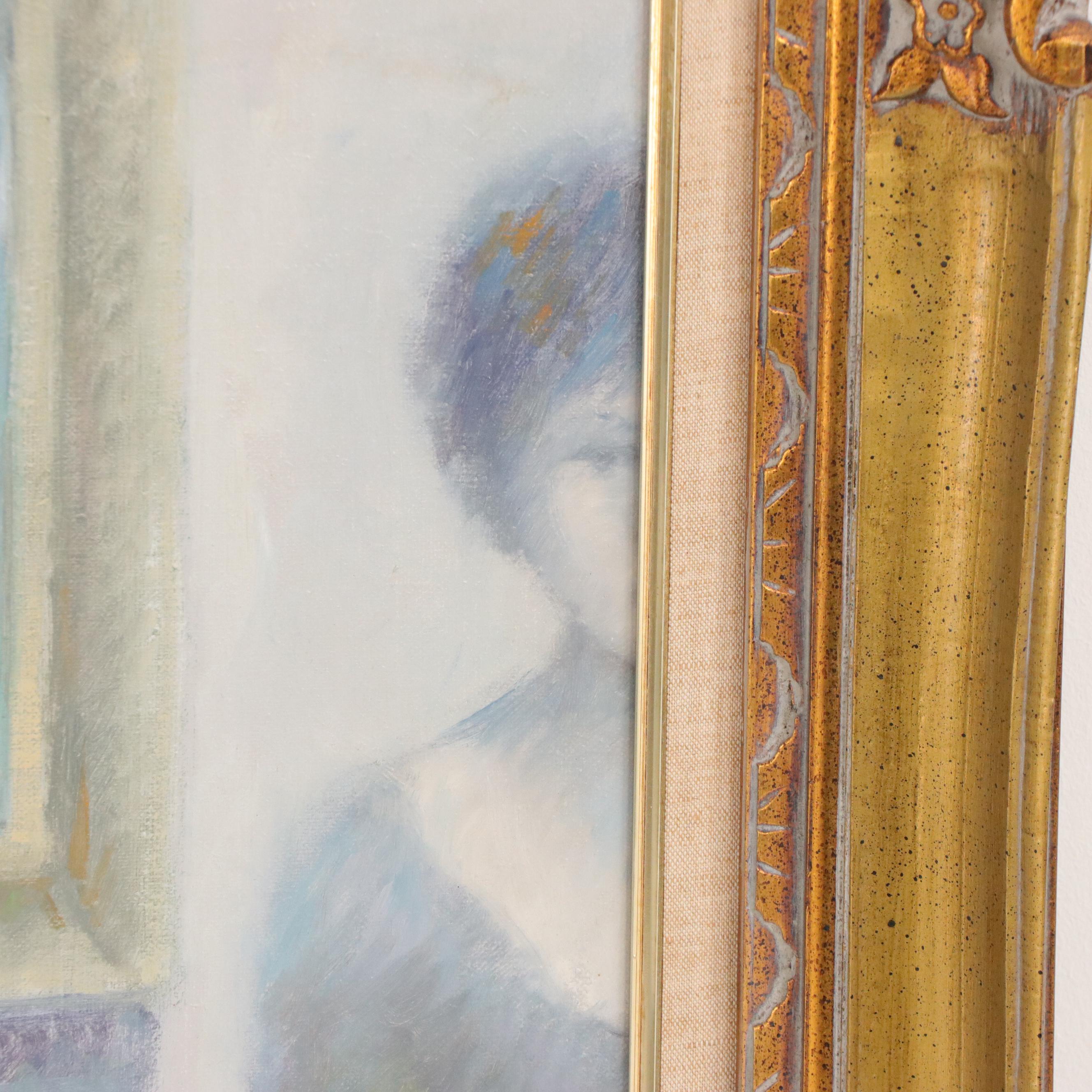 Jean Daumier Oil Painting of Women Viewing Art, Late 20th Century