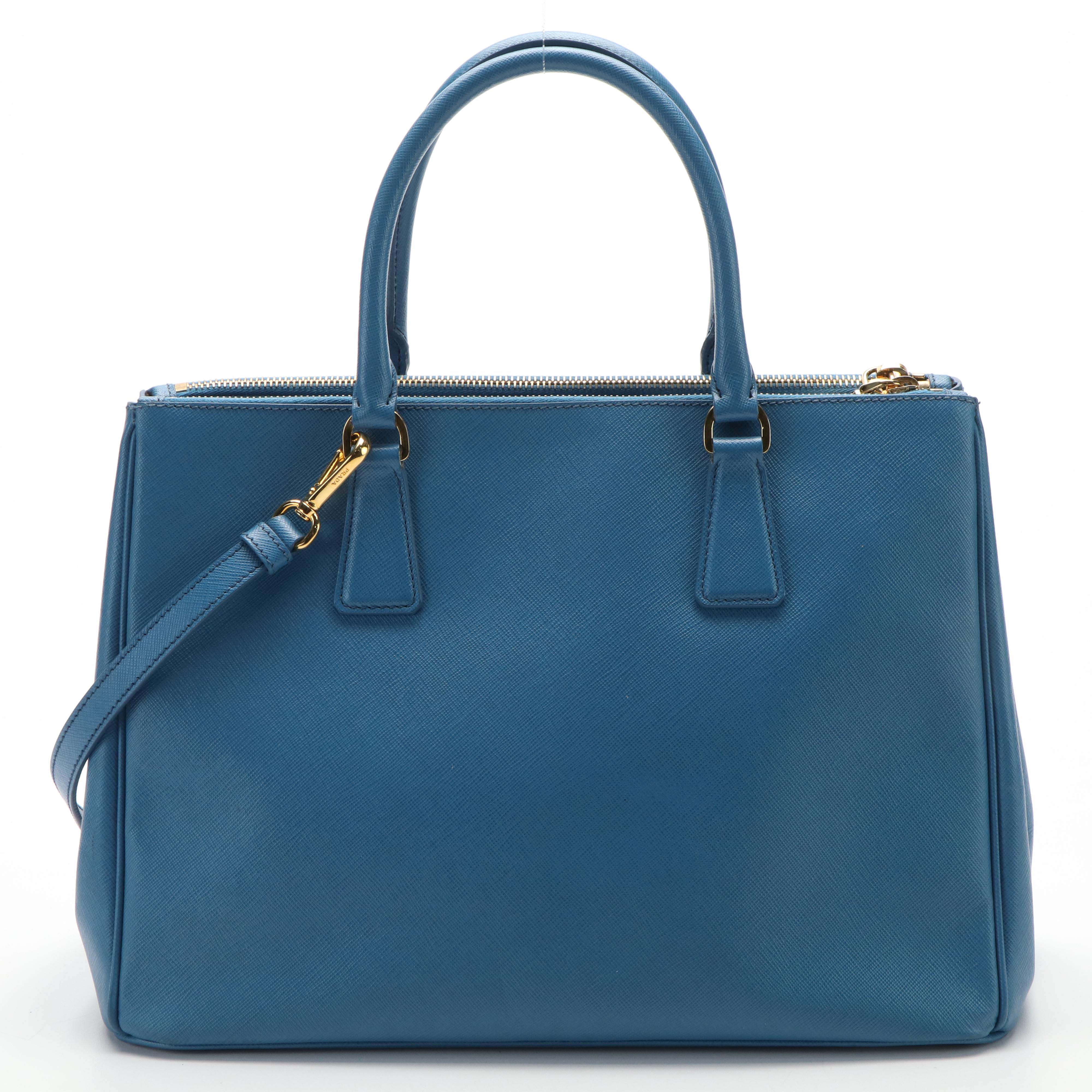 Prada 2Way Top Handle Bag in Cerulean Blue Saffiano Lux Leather