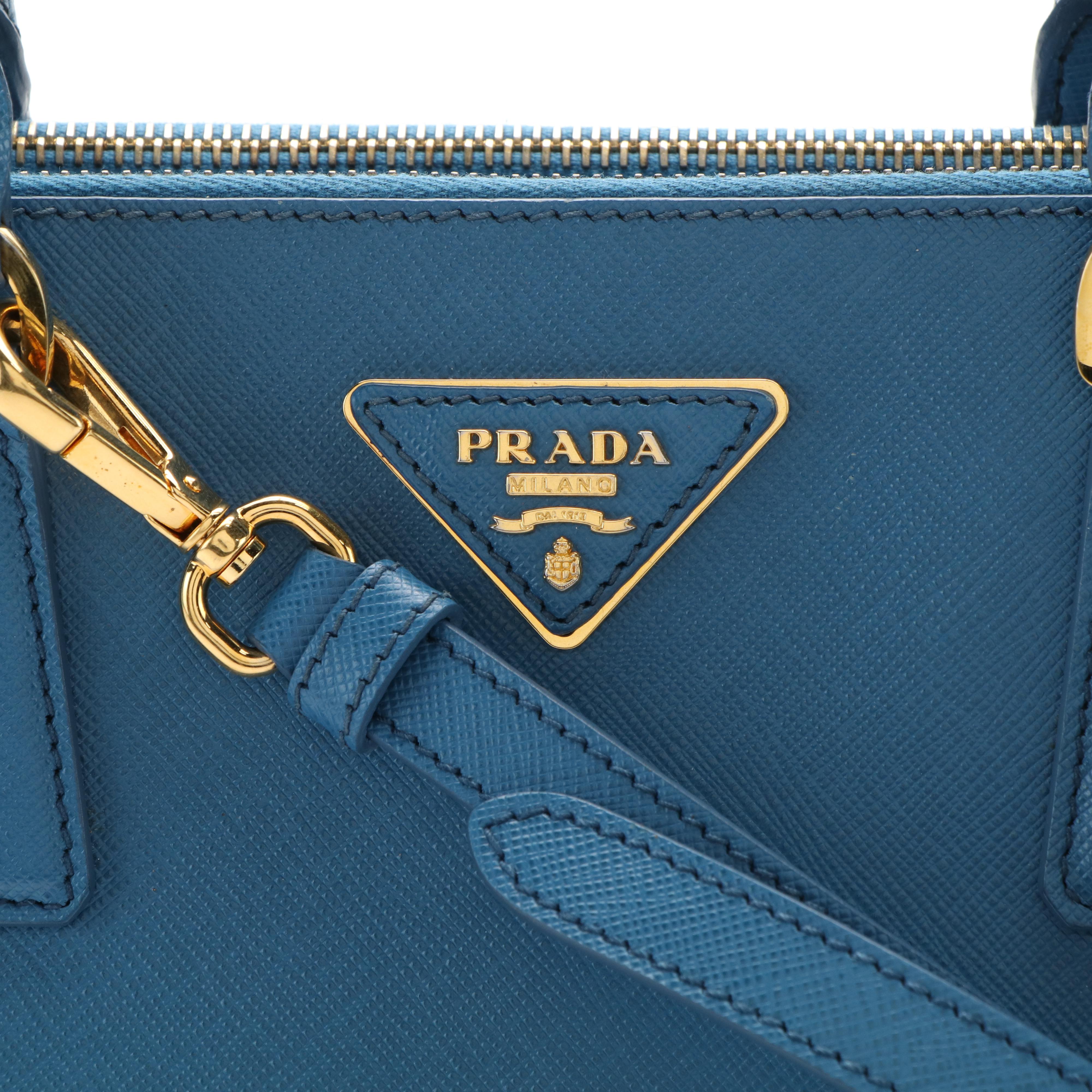 Prada 2Way Top Handle Bag in Cerulean Blue Saffiano Lux Leather