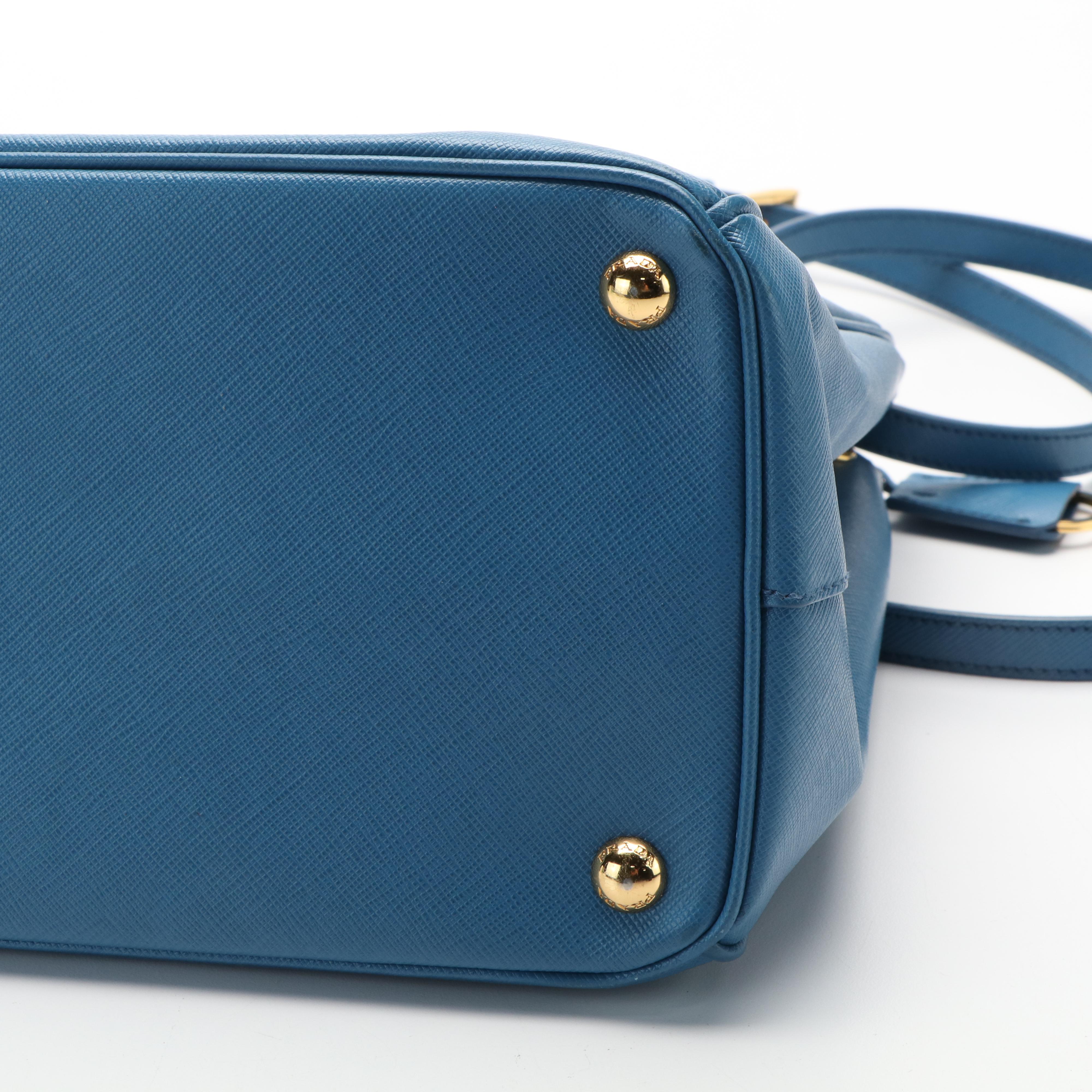 Prada 2Way Top Handle Bag in Cerulean Blue Saffiano Lux Leather