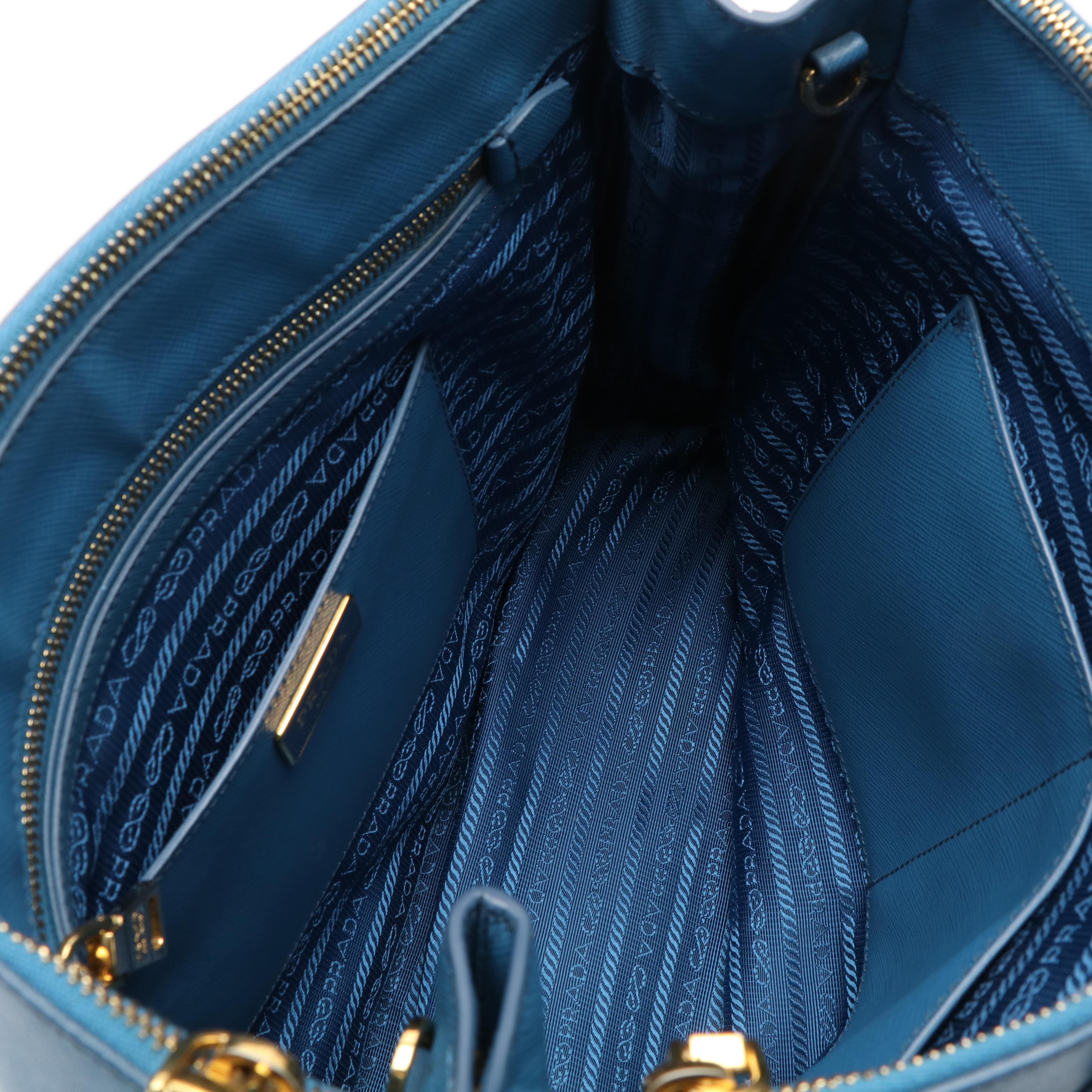 Prada 2Way Top Handle Bag in Cerulean Blue Saffiano Lux Leather