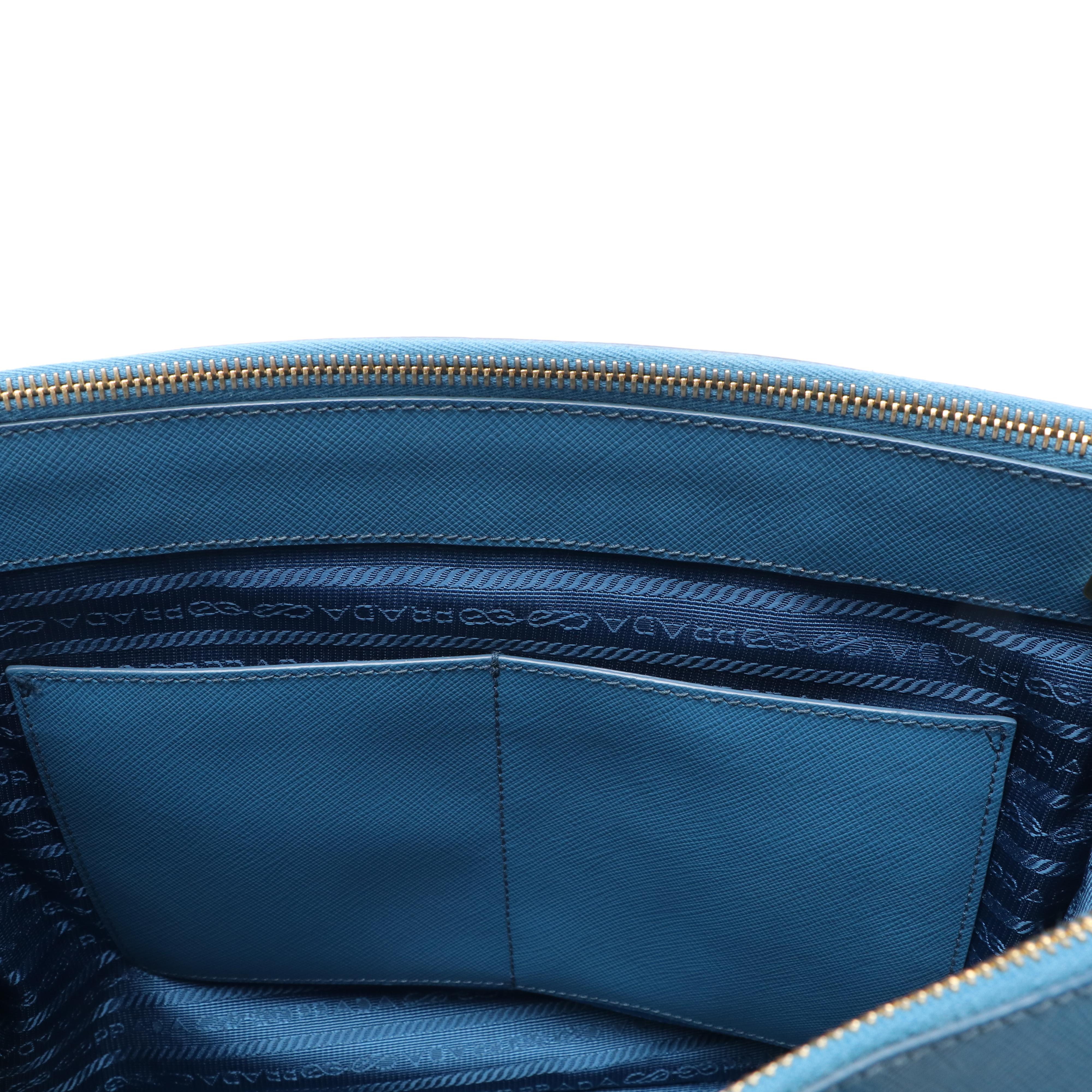 Prada 2Way Top Handle Bag in Cerulean Blue Saffiano Lux Leather