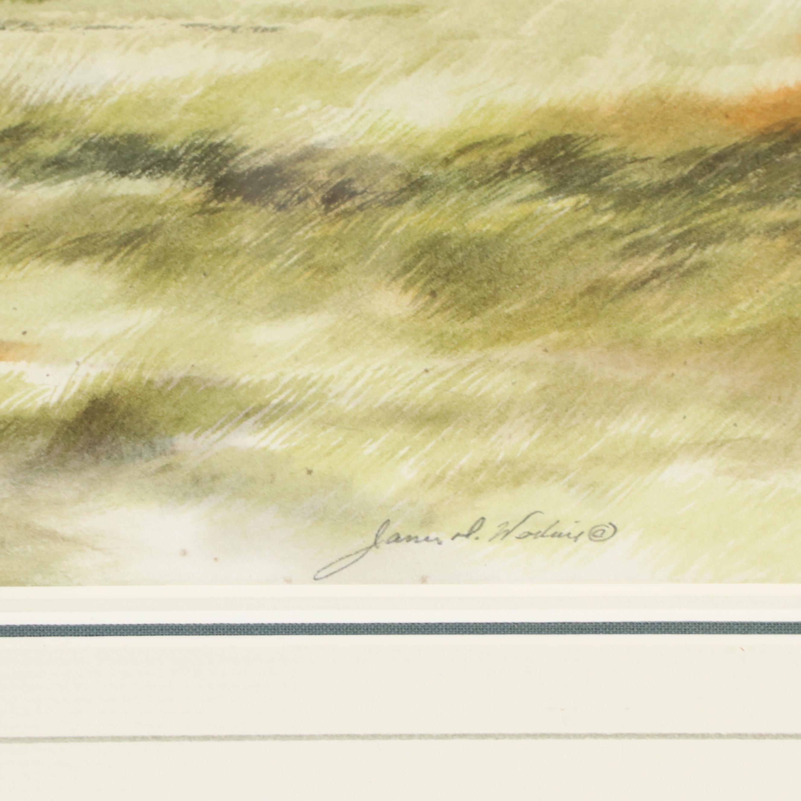 James Werline Landscape with Church Watercolor Painting, 21st Century