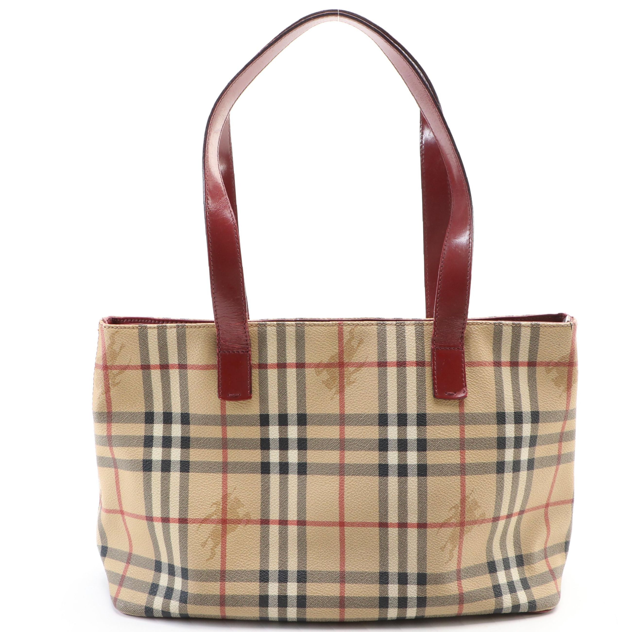 Burberry London Haymarket Tote Bag in Coated Canvas and Leather