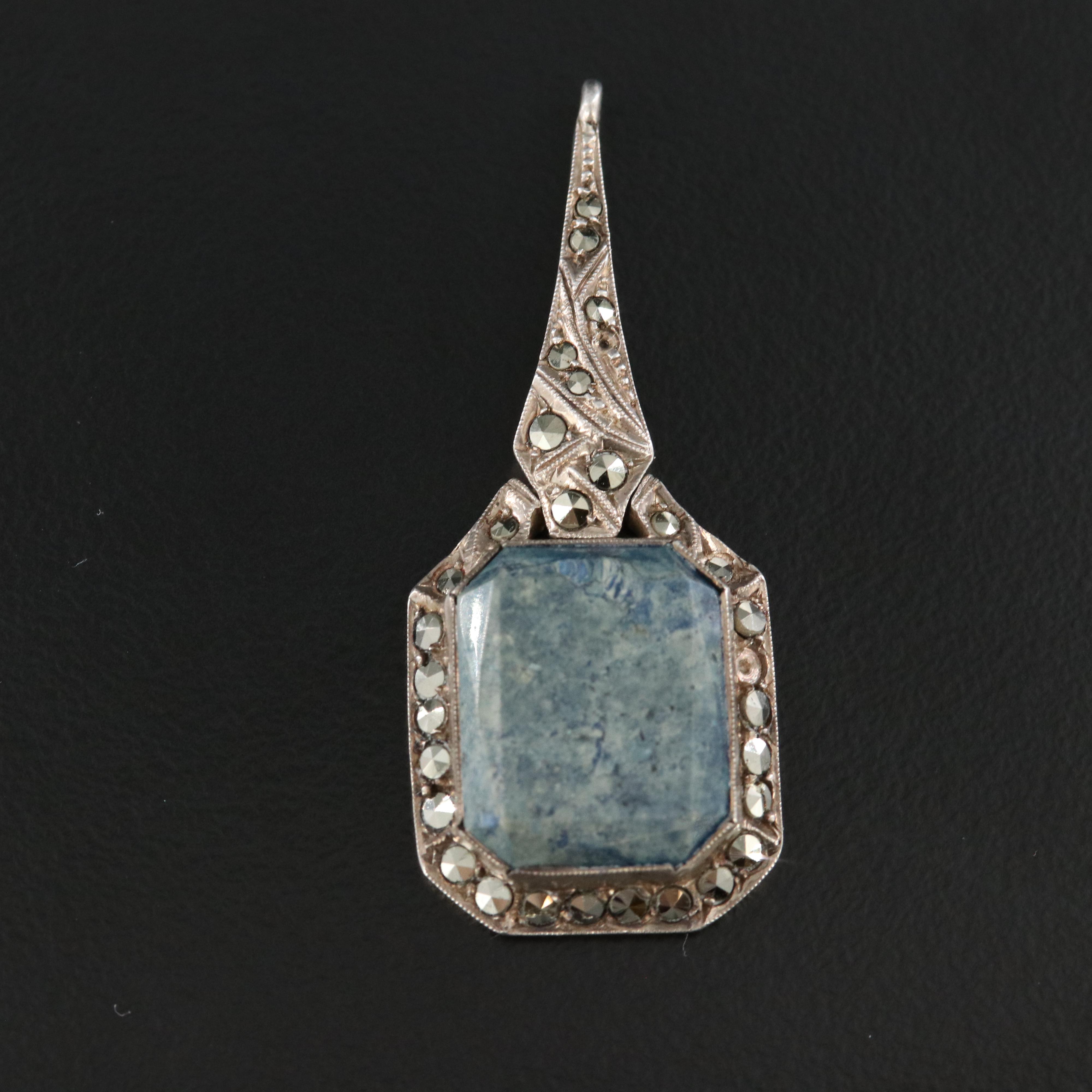 Vintage Sterling Jasper and Marcasite Pendant
