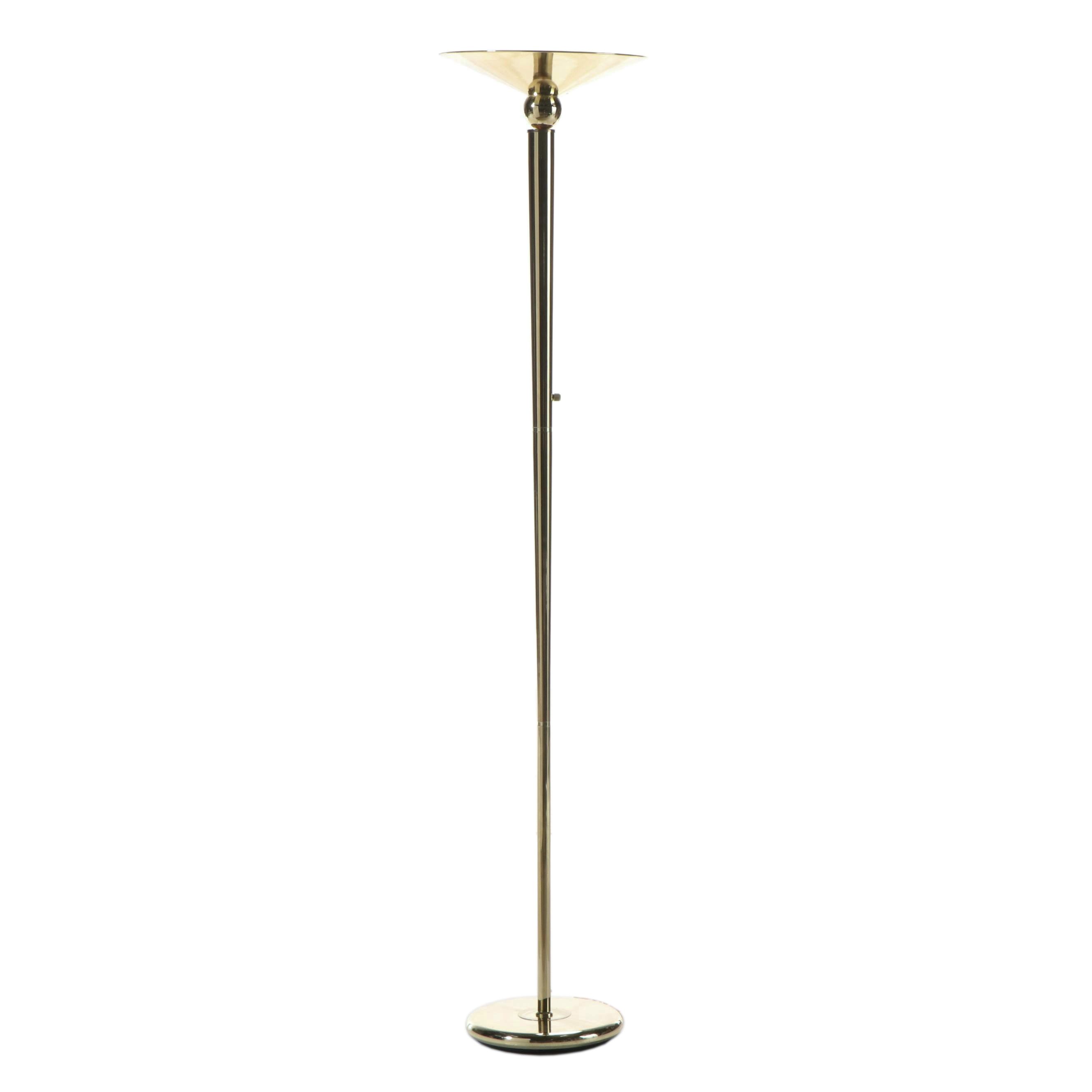Deco Revival Lacquered Brass Torchère Floor Lamp, Late 20th C.