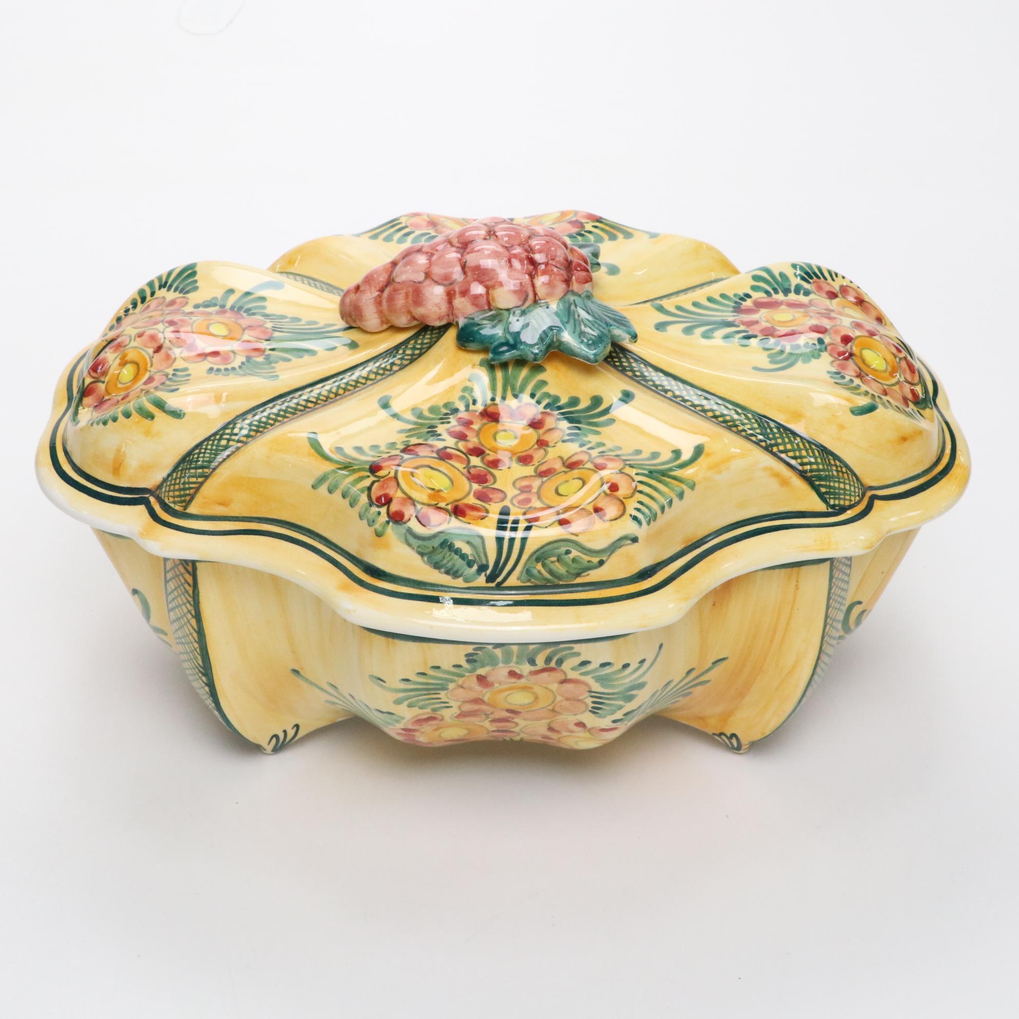 Ceramiche Cosmolena "Ravello Dec A Mano" Jar with Tablecloth and Skyras Bowl