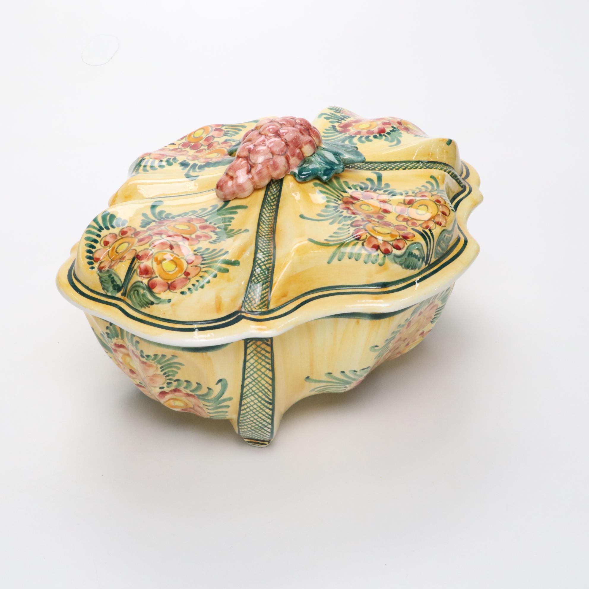 Ceramiche Cosmolena "Ravello Dec A Mano" Jar with Tablecloth and Skyras Bowl