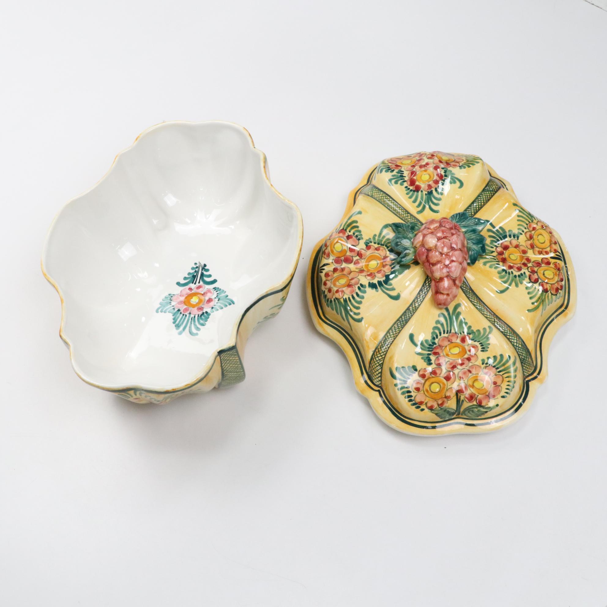 Ceramiche Cosmolena "Ravello Dec A Mano" Jar with Tablecloth and Skyras Bowl