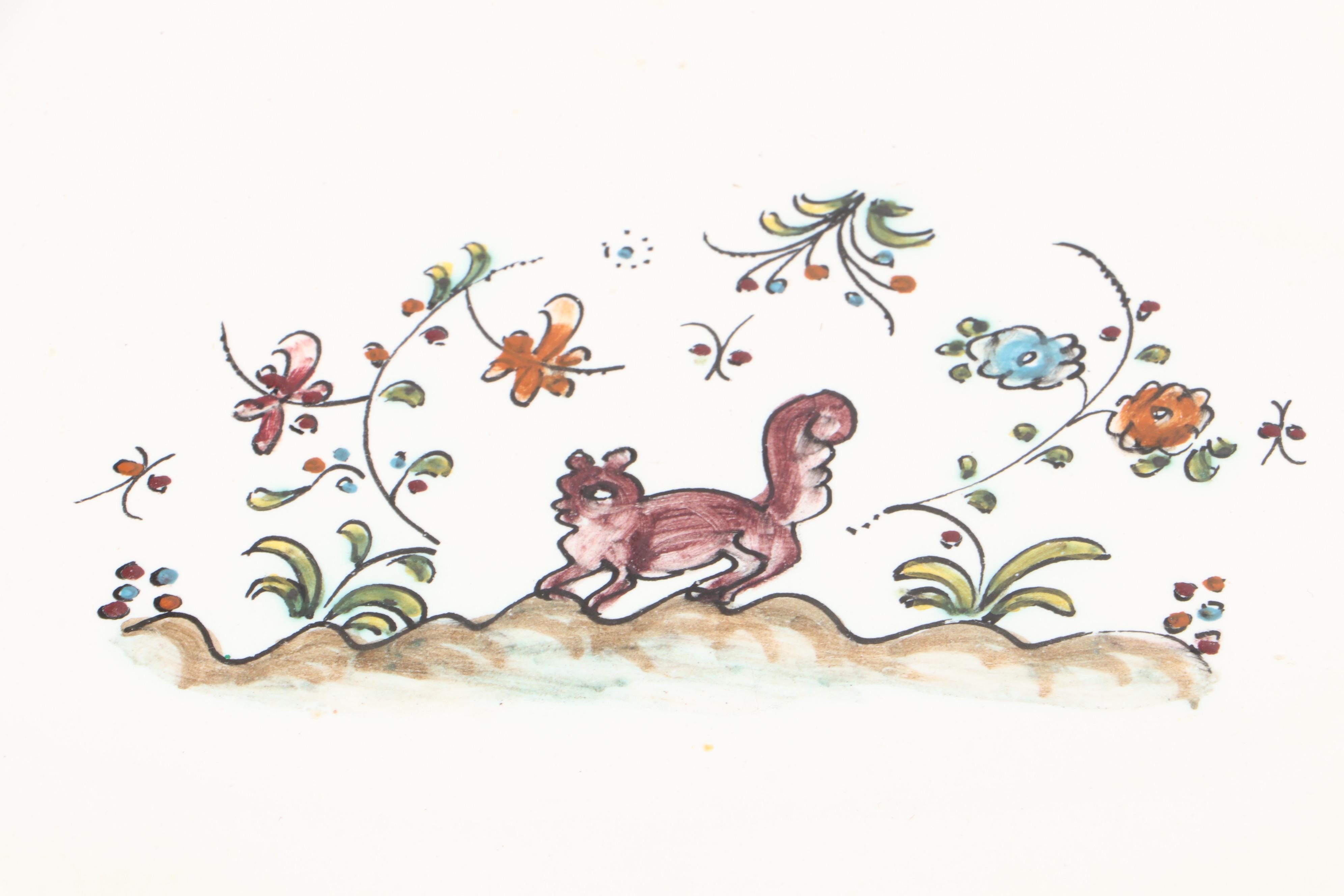 Pair of Portuguese Faïence Candle Holders and Oval Divided Snack Tray Platter